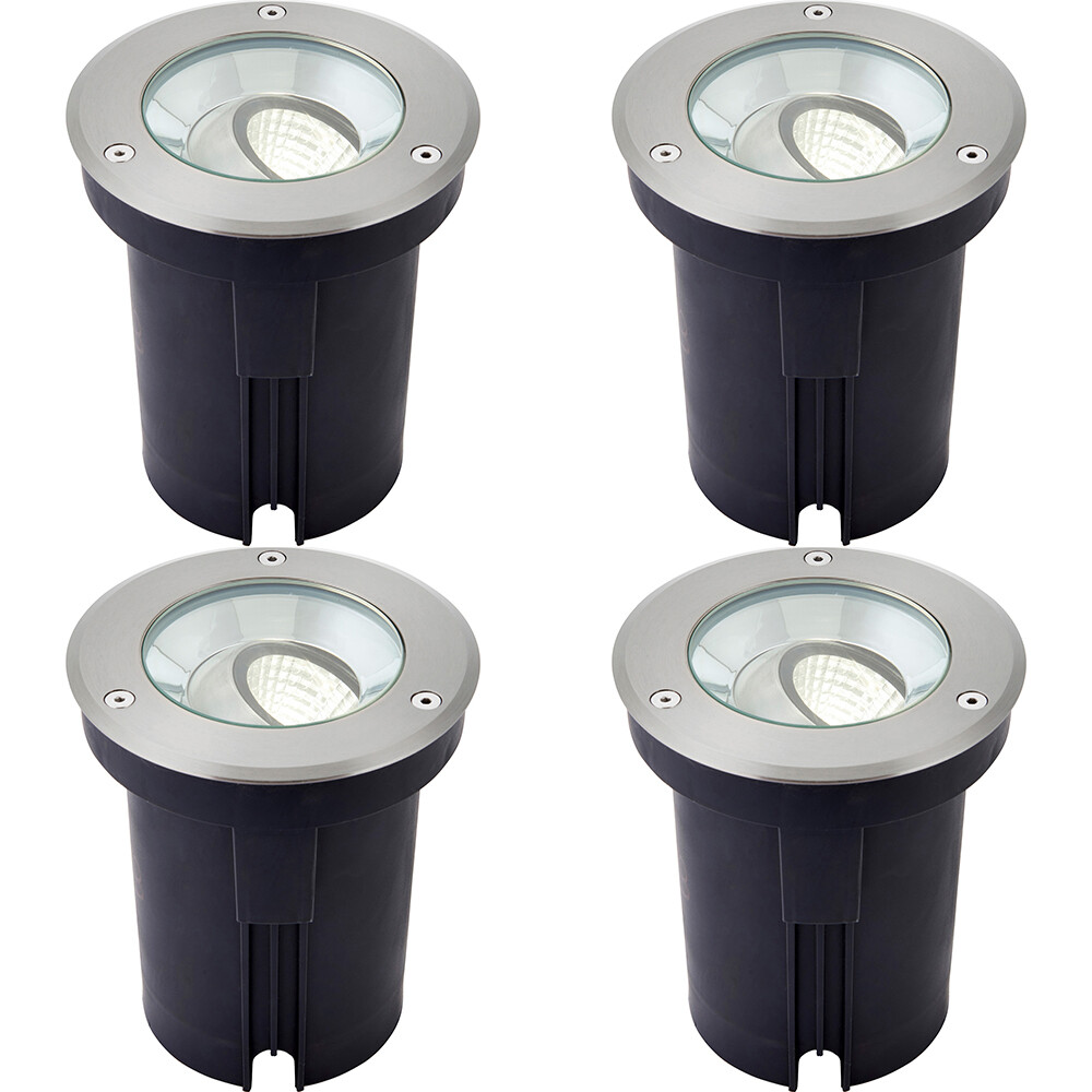 4 PACK Stainless Steel IP67 Ground Light - 13W Cool White LED - Tilting Head