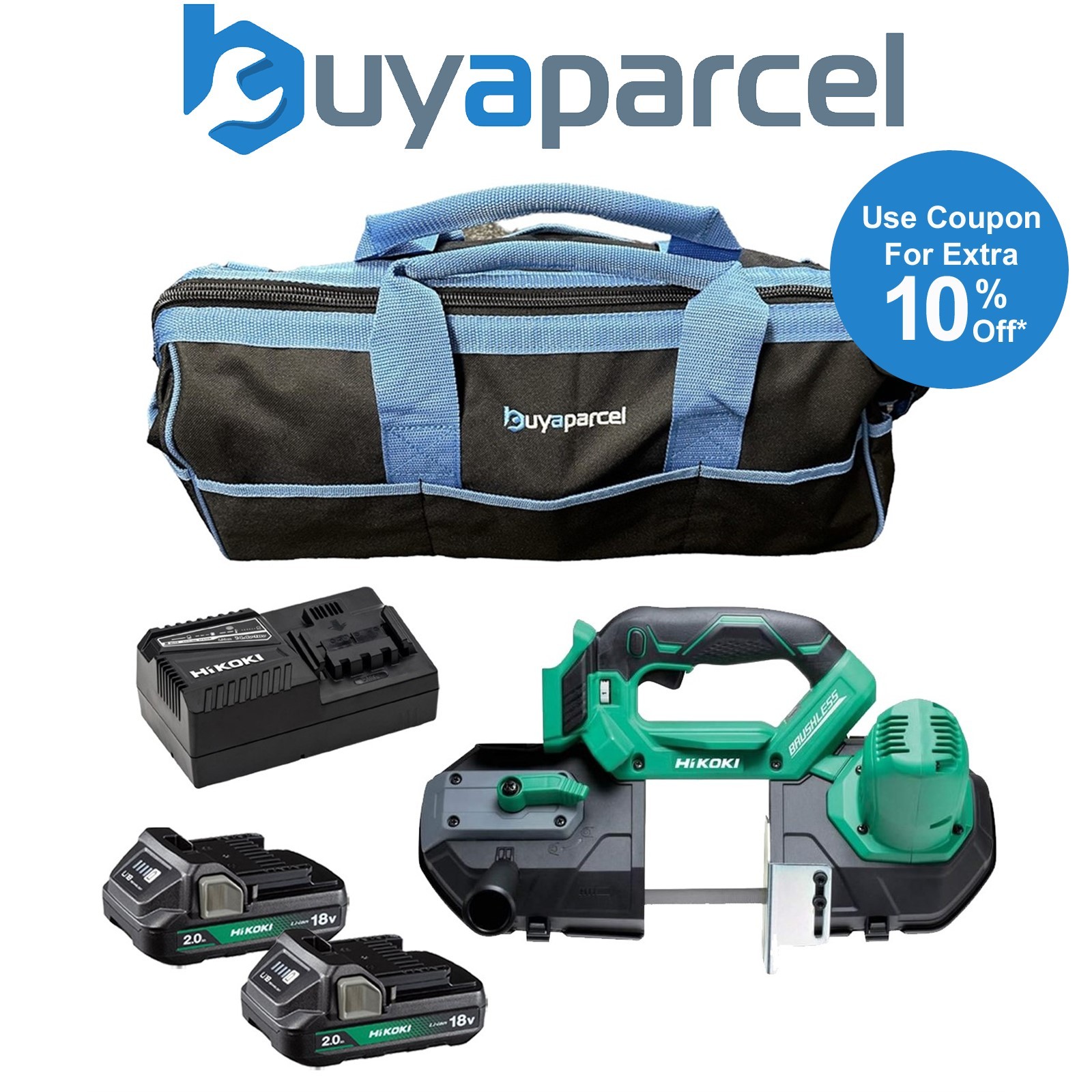 Hikoki CB18DBLJ4Z 18V Brushless Bandsaw + X2 2AH Battery + Charger + 21" Bag