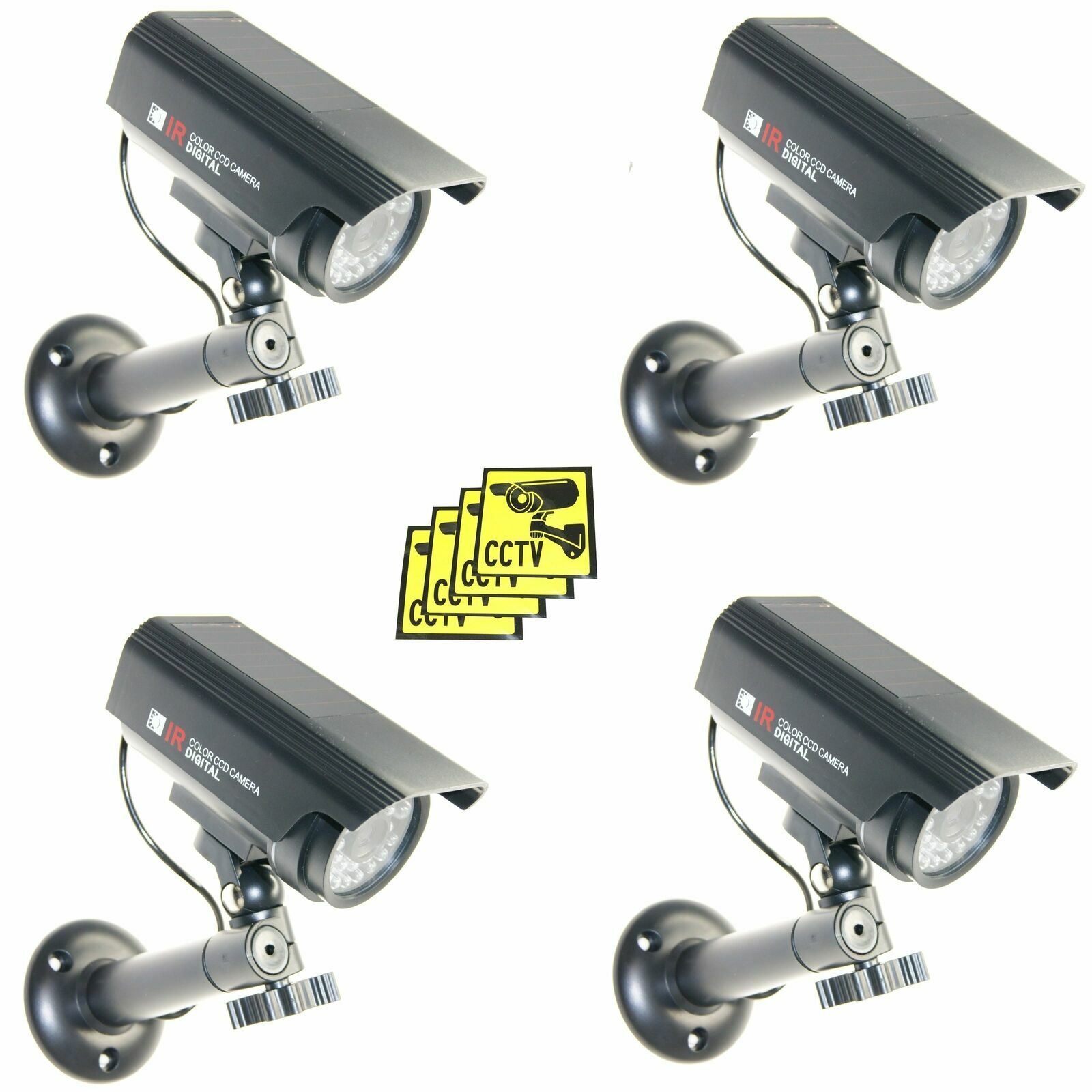 4 x Solar Outdoor Dummy Fake LED Flashing Security Camera CCTV Surveillance Cam