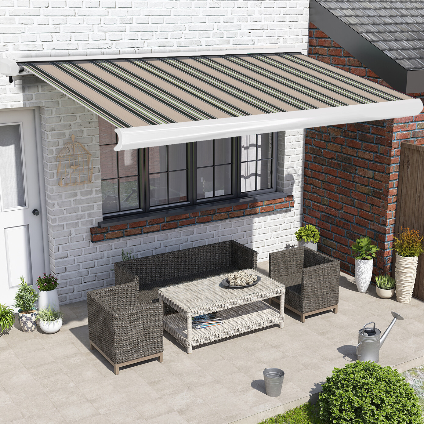 Garden Canopy Full Cassette Electric Awning Retractable 3x2.5M Multi-Stripe