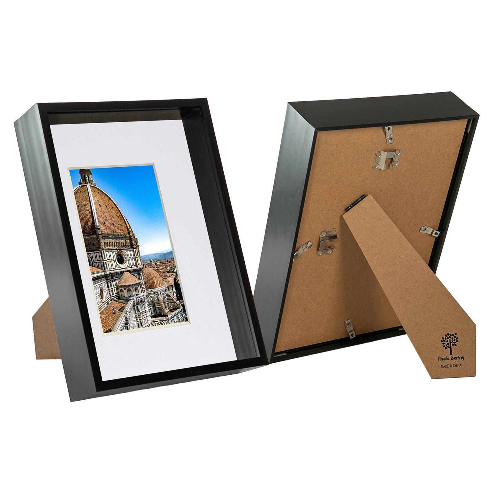 2x Black A4 (8" x 12") 3D Deep Box Frames with White A5 Mount Shadow Display