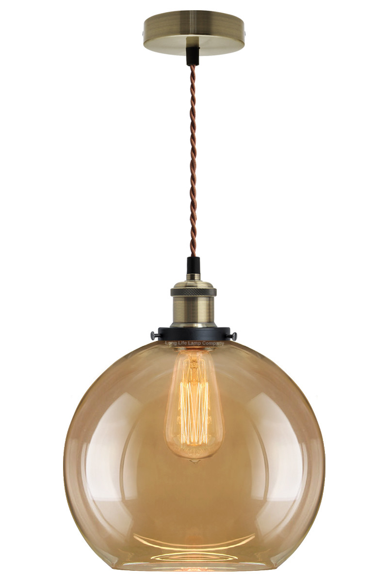 Vintage Smoked Gold Glass Shade Chandelier Pendant Ceiling Pub Diner Ball M0084