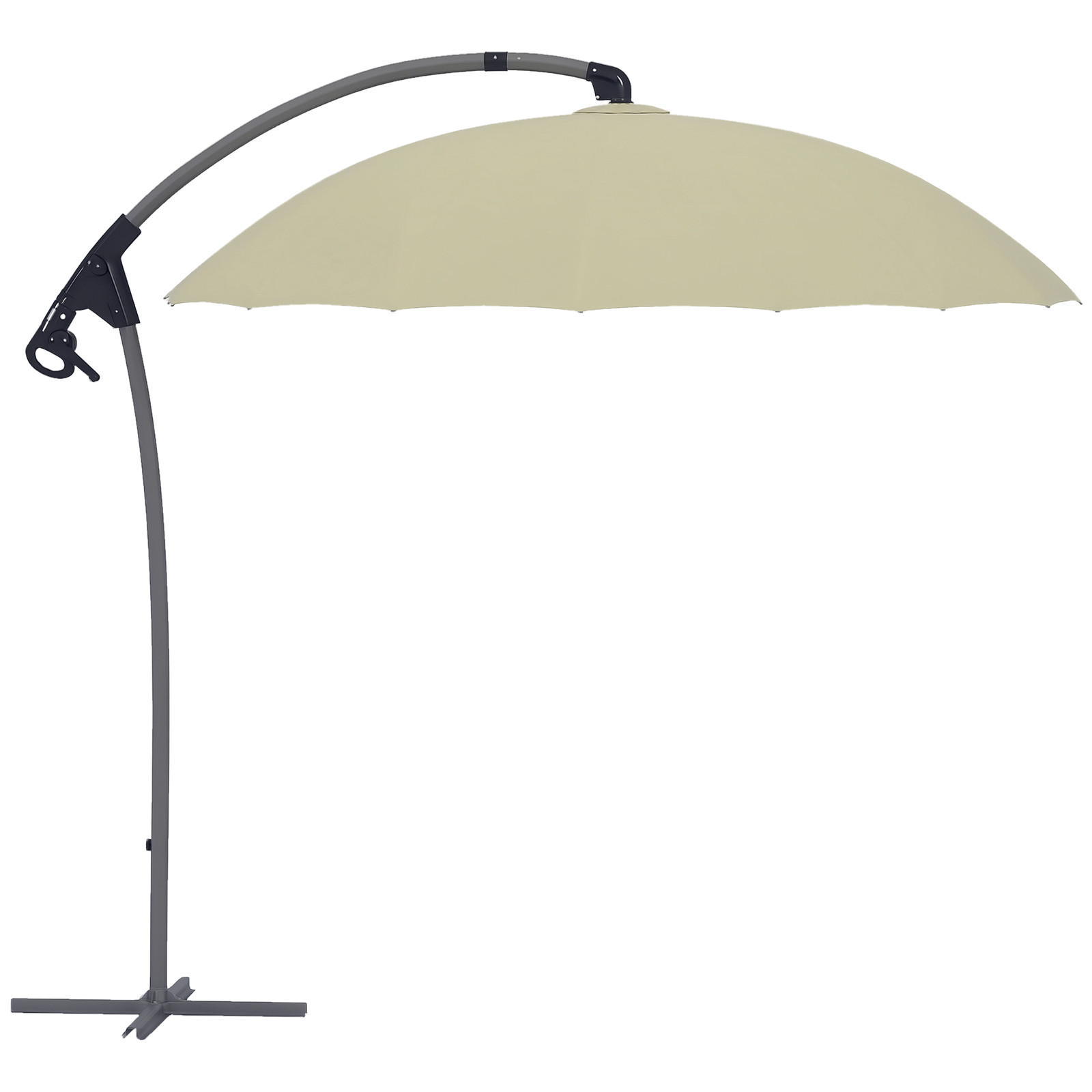 Outsunny Cantilever Parasol Cross Base Crank 16 Ribs Beige, Refurbished