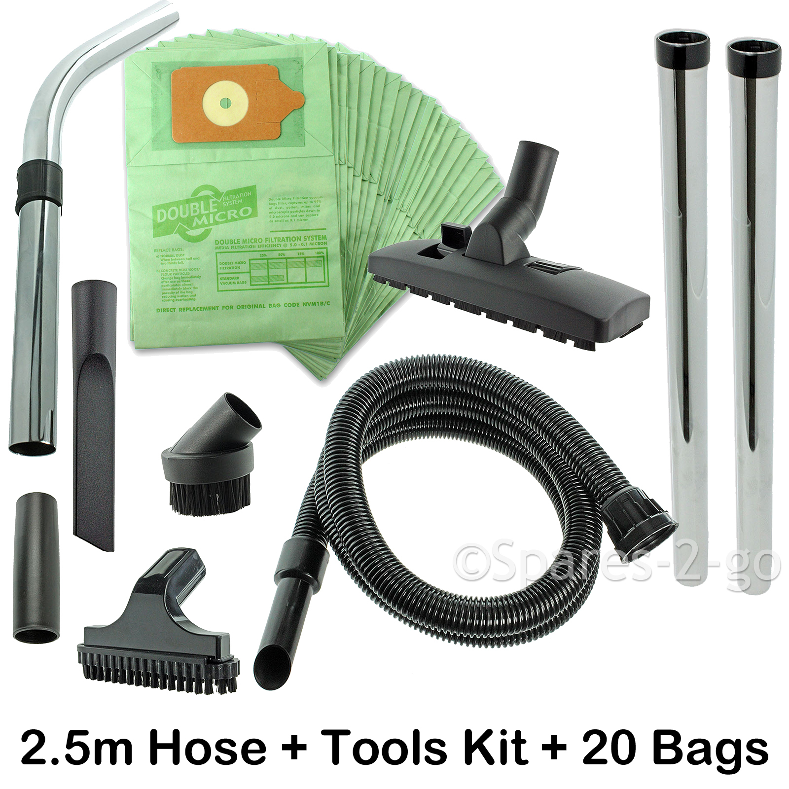 Parts for HENRY Vacuum Hetty Numatic Hoover 2.5m Spare Hose Tools Rods + 20 Bags