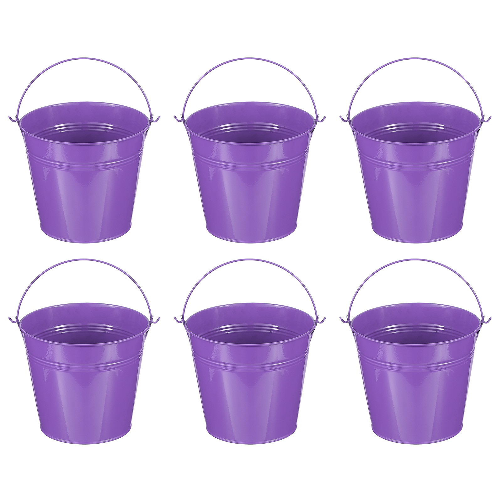 6 Pcs 5.9"x5.1" Small Metal Buckets with Handle Mini Galvanized Bucket Purple