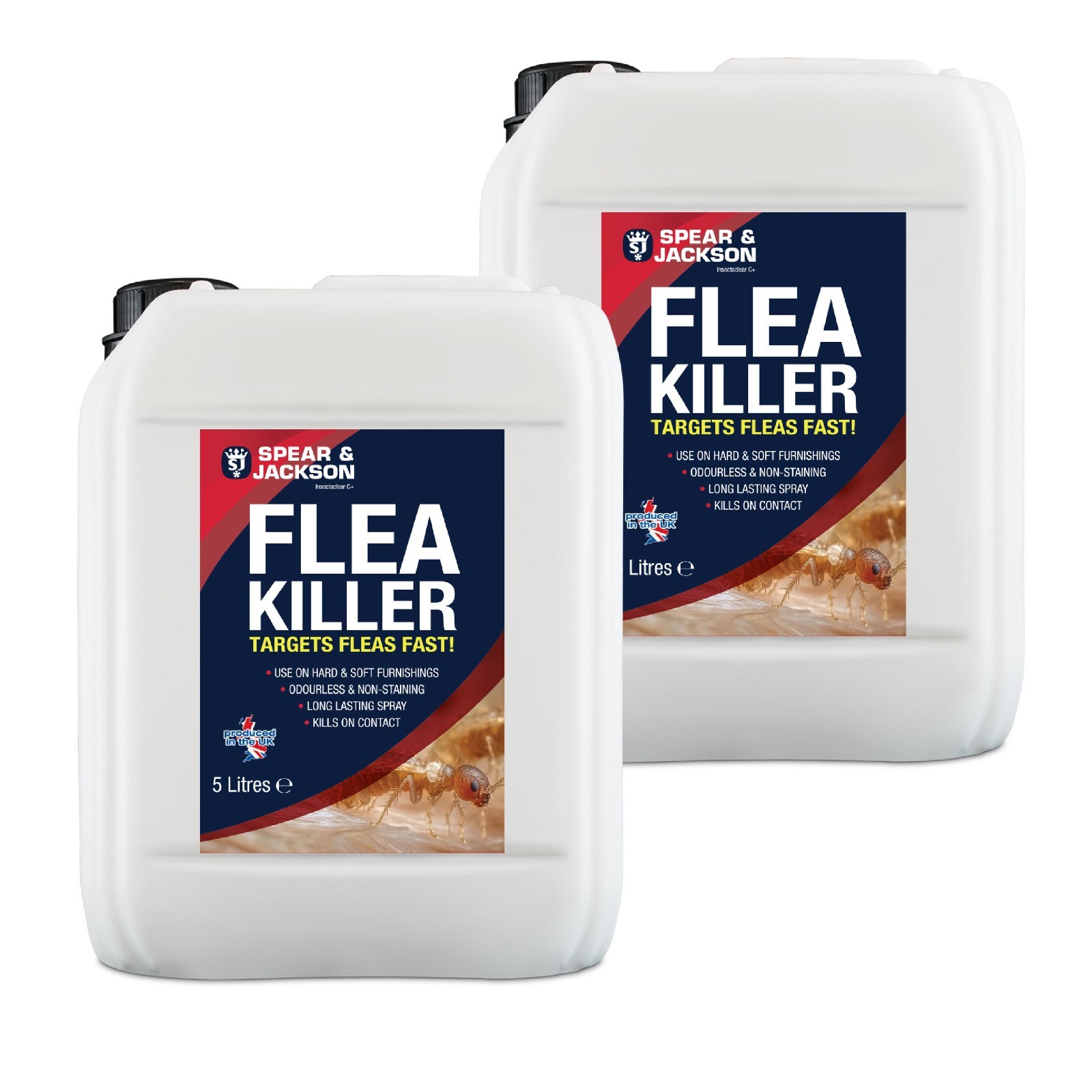 Flea Killer, 2 x 5 L, Long-Lasting, Odourless, Insecticide, Spear & Jackson