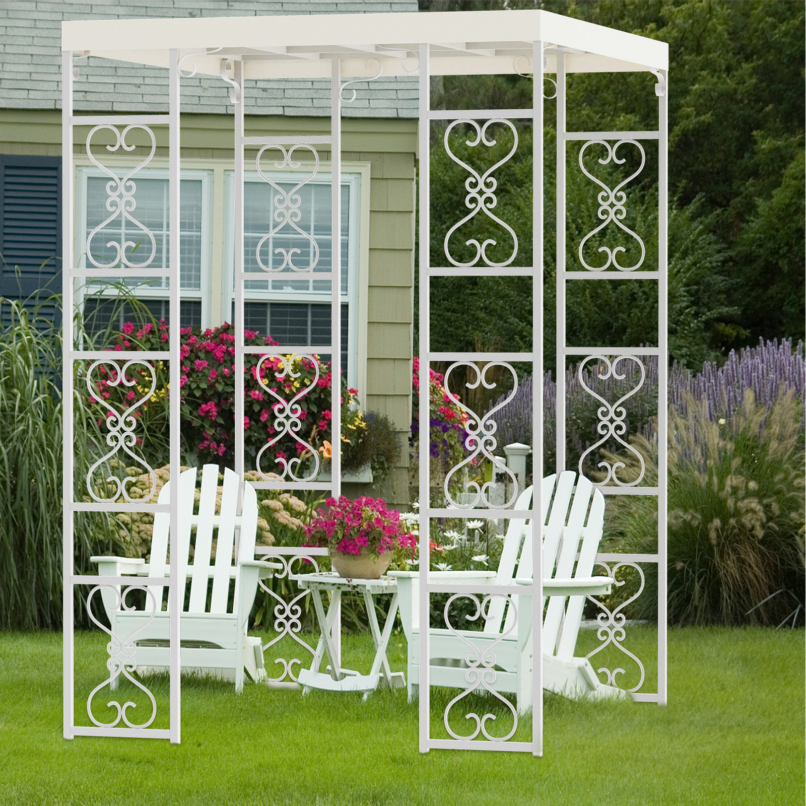 Metal Garden Pergola 2.7m Wedding Awning Canopy Weather Proof Pentroof Shade