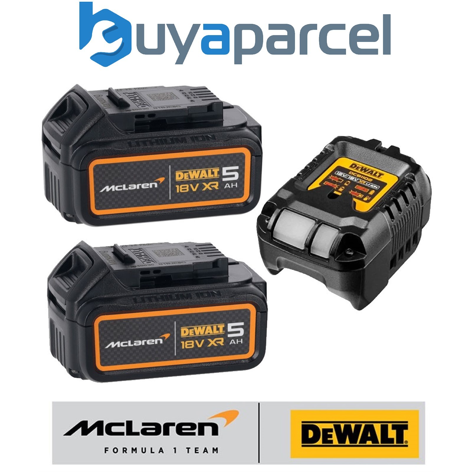 DeWalt McLaren F1 DCB184 M Twin Pack 18v 5.0Ah Li-Ion Battery XR + Charger Set