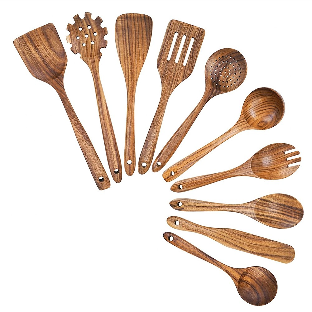 Wooden Cooking Utensils, Kitchen Utensils Set with Teak Wood Spoons and2580