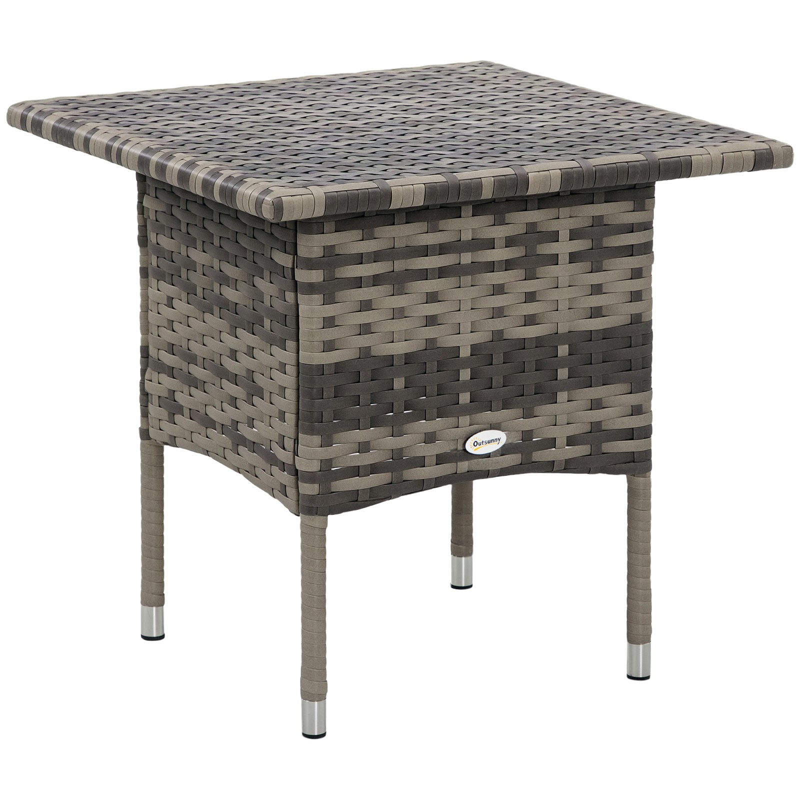 Outsunny PE Rattan Outdoor Coffee Table, Modern Rattan Side Table, Mixed Grey