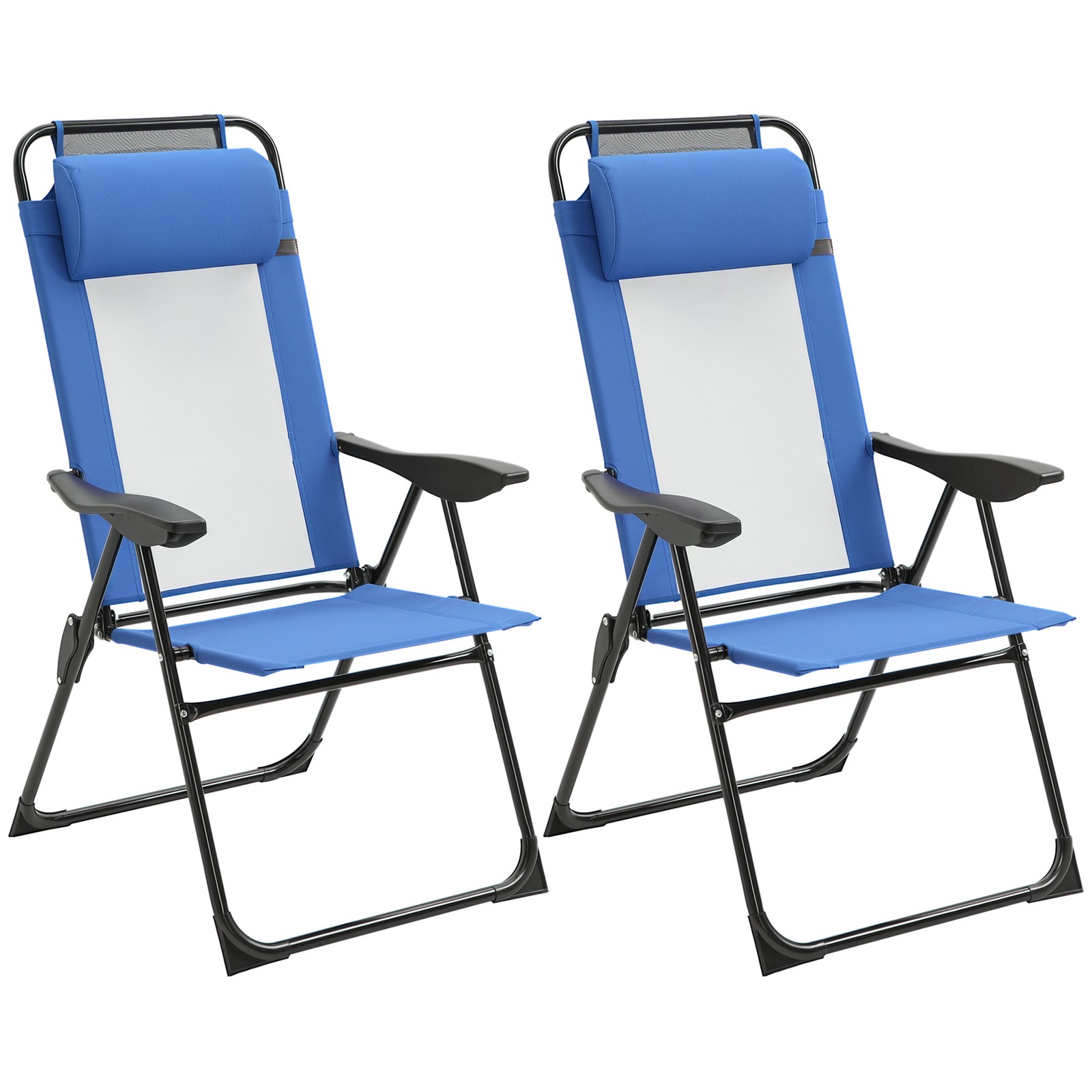 Outsunny Garden Chairs Set of 2 Folding Camping Chair Recliners, Blue