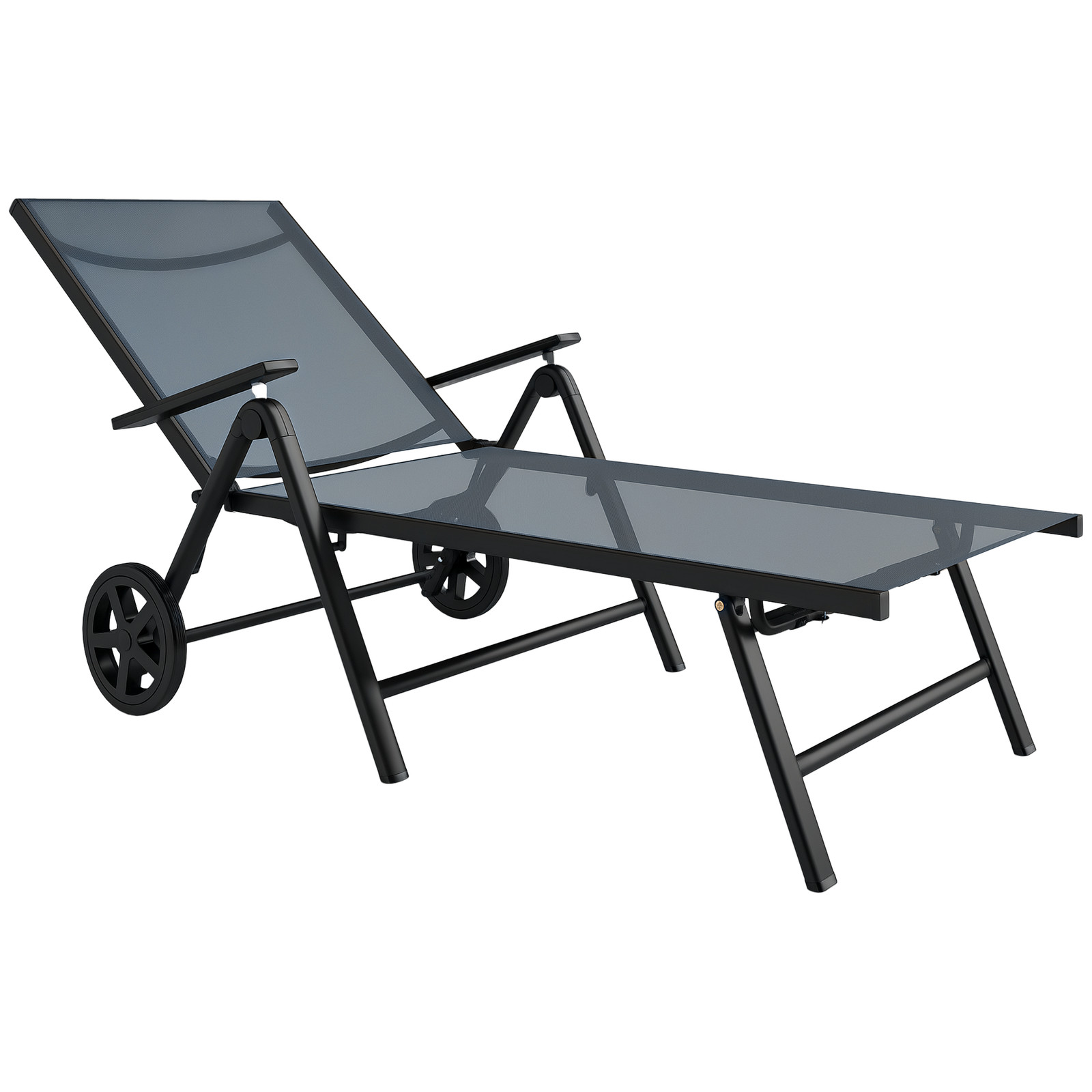 Outsunny Folding Sun Lounger w/ Wheels, 5-Position Adjustable Lounge, Grey
