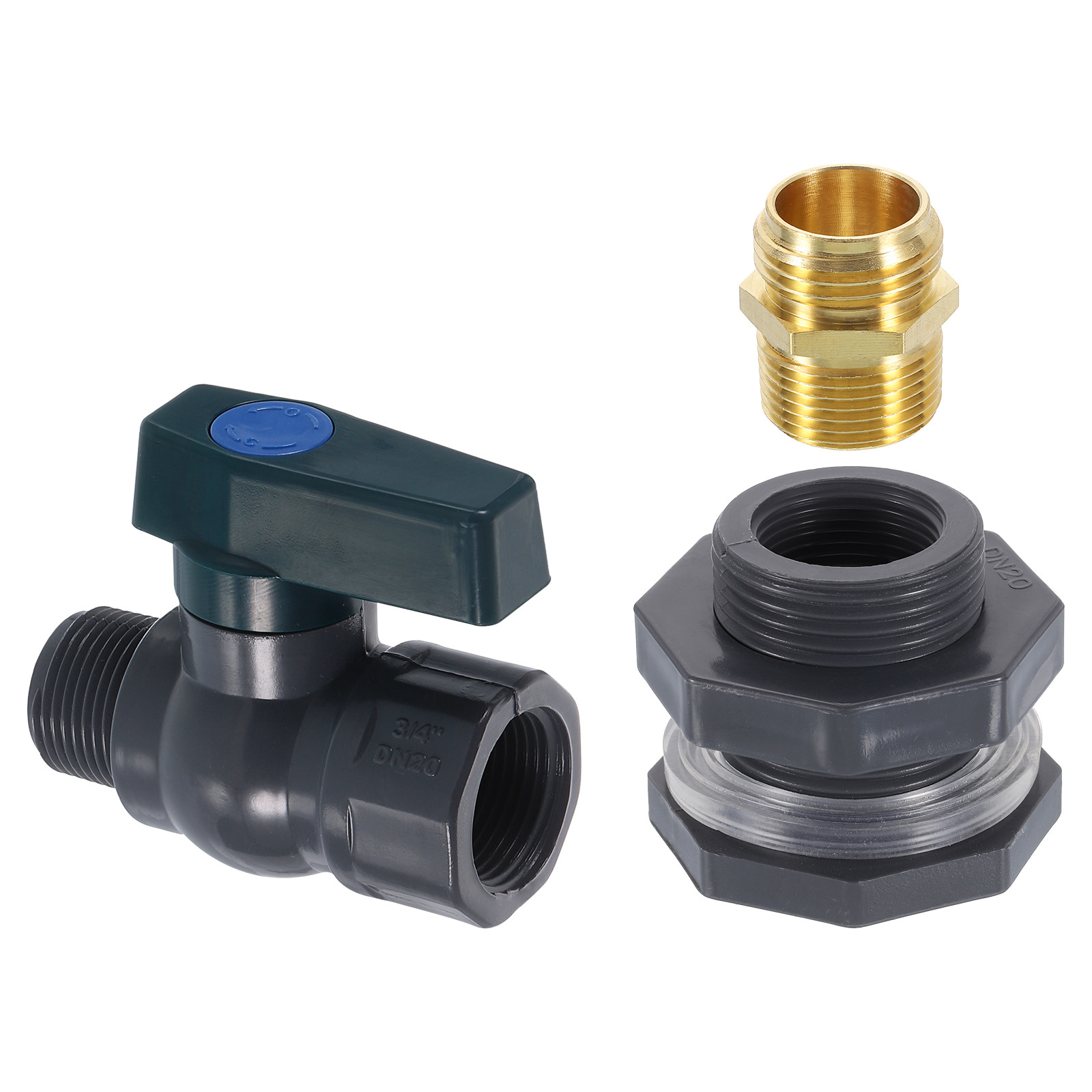 1 Set Rain Barrel Faucet Kit, 3/4" GHT Rain Barrel Spigot with Brass Adapter