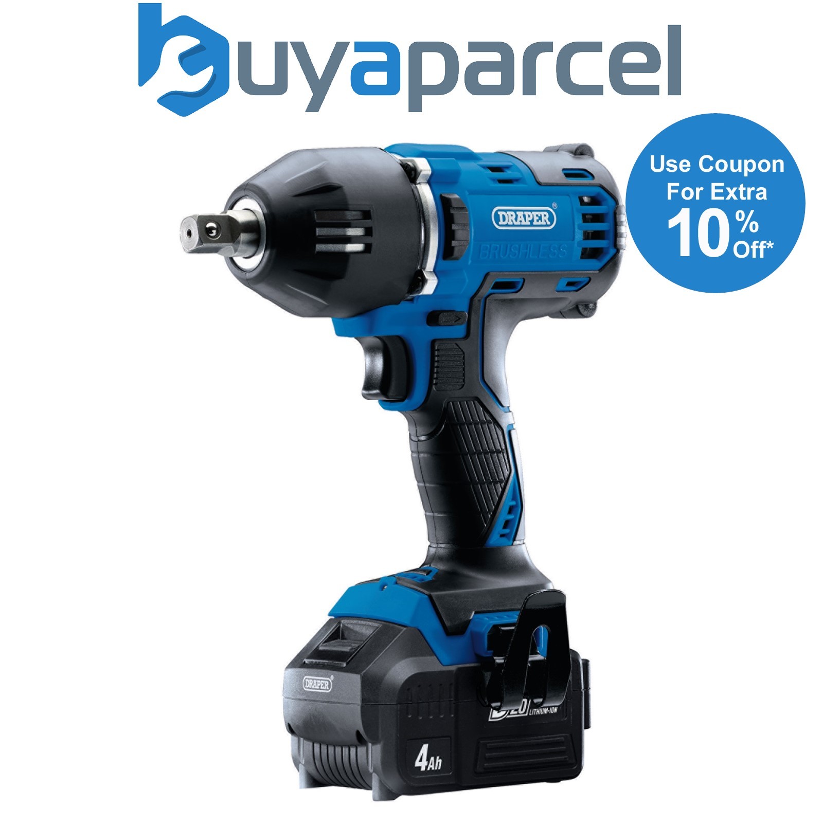 Draper 99251 D20 20V Brushless Mid-Torque Impact Wrench, 1/2" Sq. Dr., 400Nm, 2