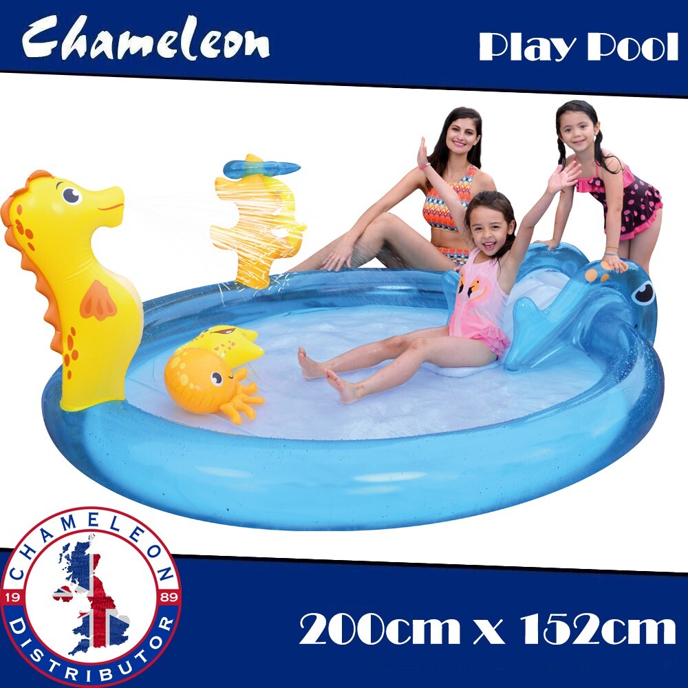 Swimming Pool Water Slide, Large Inflatable Kids Kiddie Pool Play 200x152x68cm