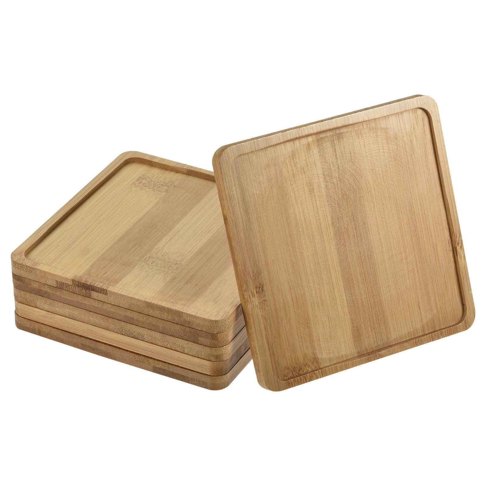 Plant Pot Saucer, 6 Pack 13cm Bamboo Square Flower Drip Tray for Indoors