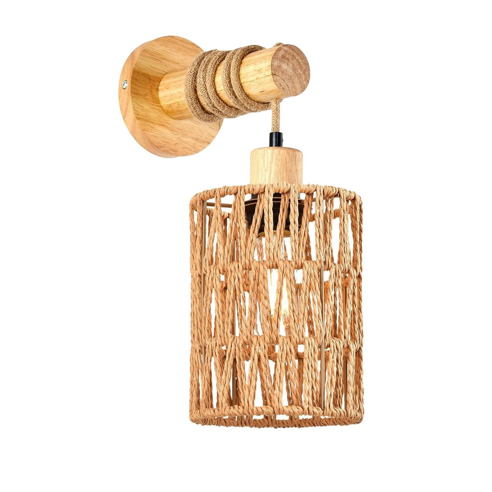 Rattan Rope Bedhead Wall Lamp Cylindrical Bedroom Light for Bedroom8795