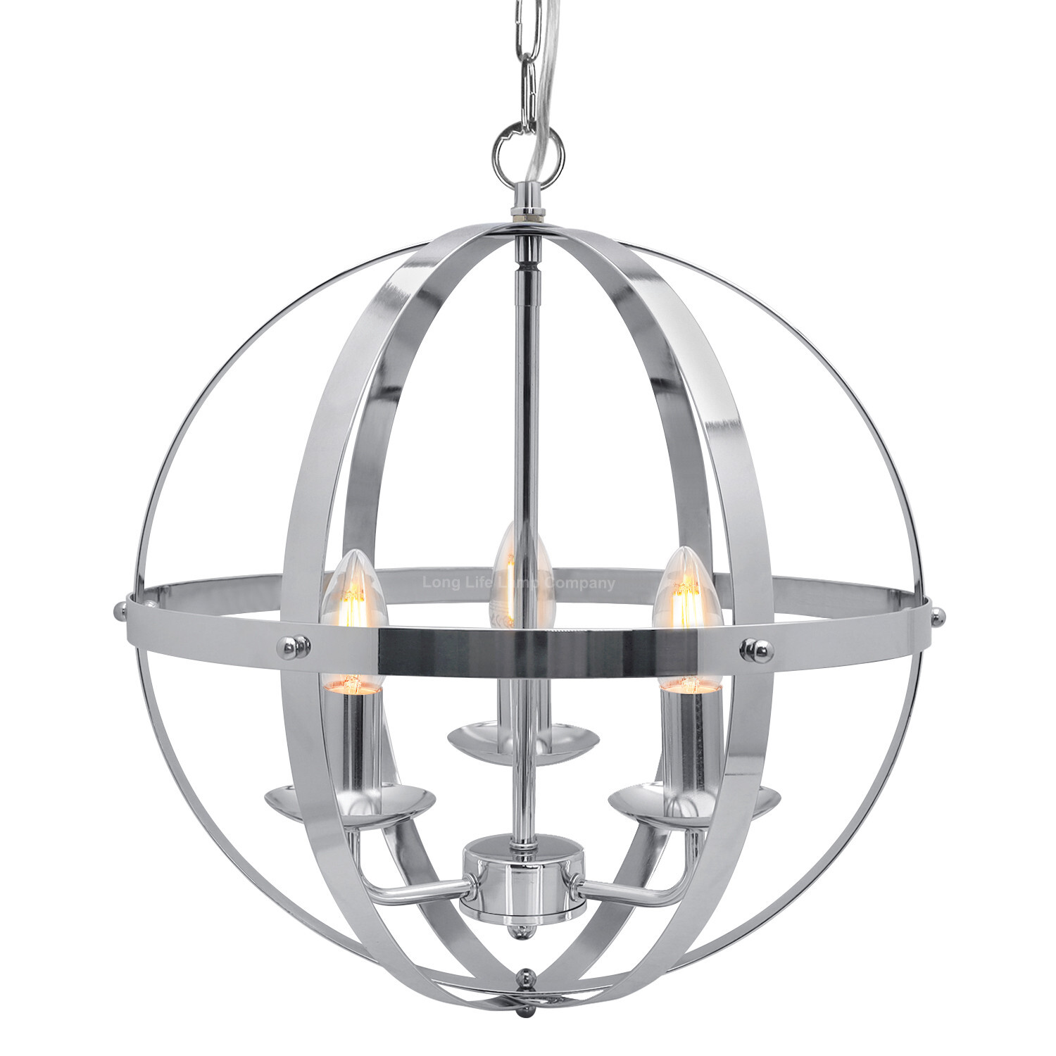 Industrial Ceiling 3 Light Globe Pendant Light Chrome Chained Lantern H3090