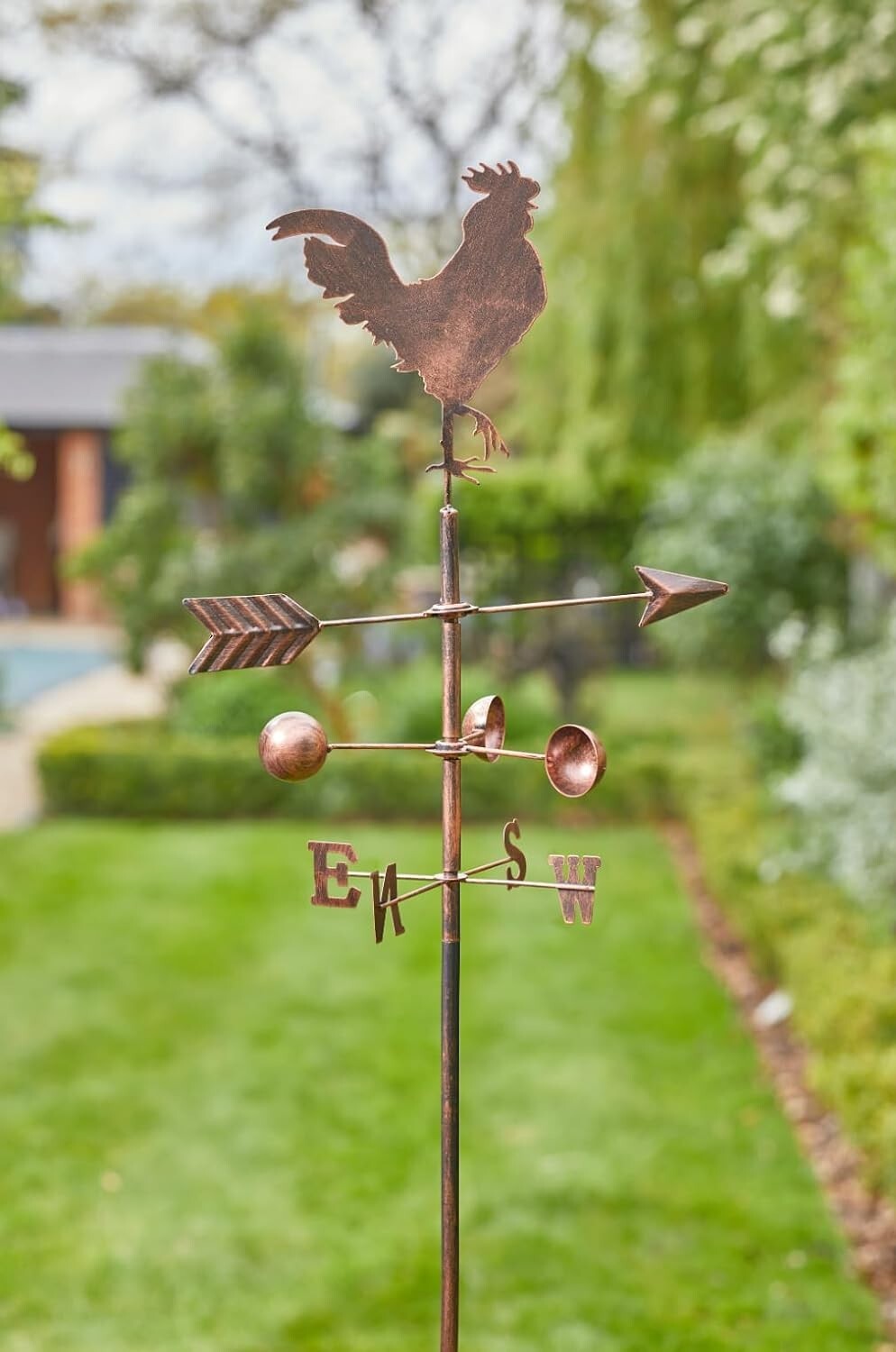 Garden Wind Vane Ornament Bronze Effect Cockrel Free Standing Stake Large 170cm