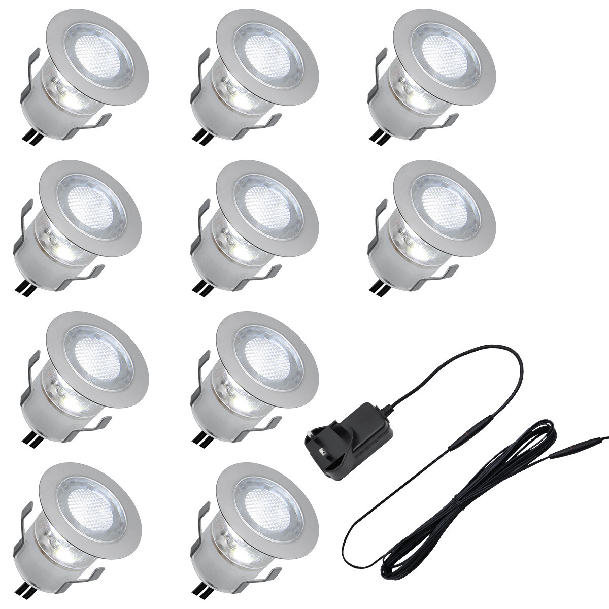Indoor LED Plinth Lights 30mm Round Cabinet Lights 10 Kit Cool White 6500k PL5CW