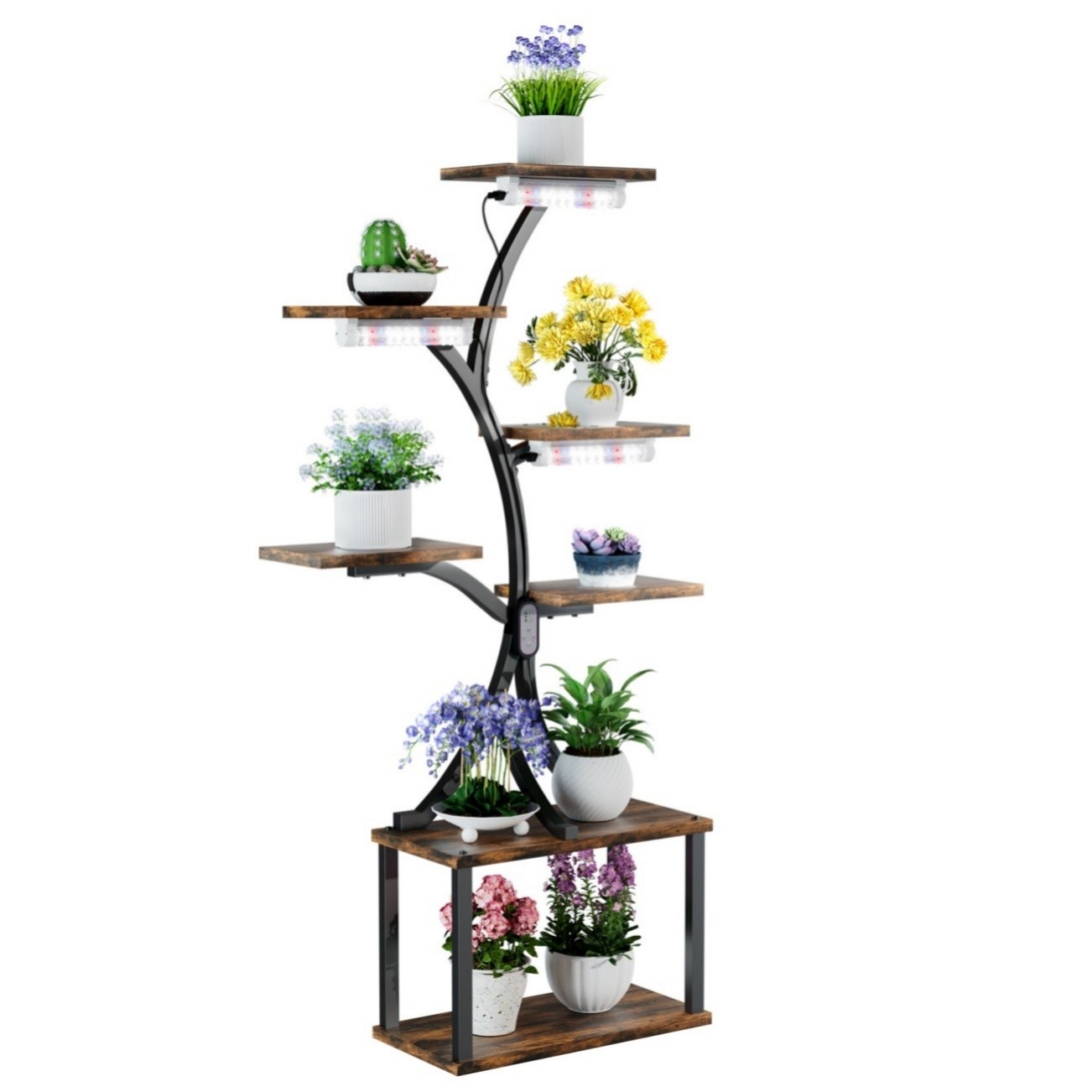 Tall Corner Bonsai Tree Stand Multilayer Flower Display Rack with Grow Lights UK
