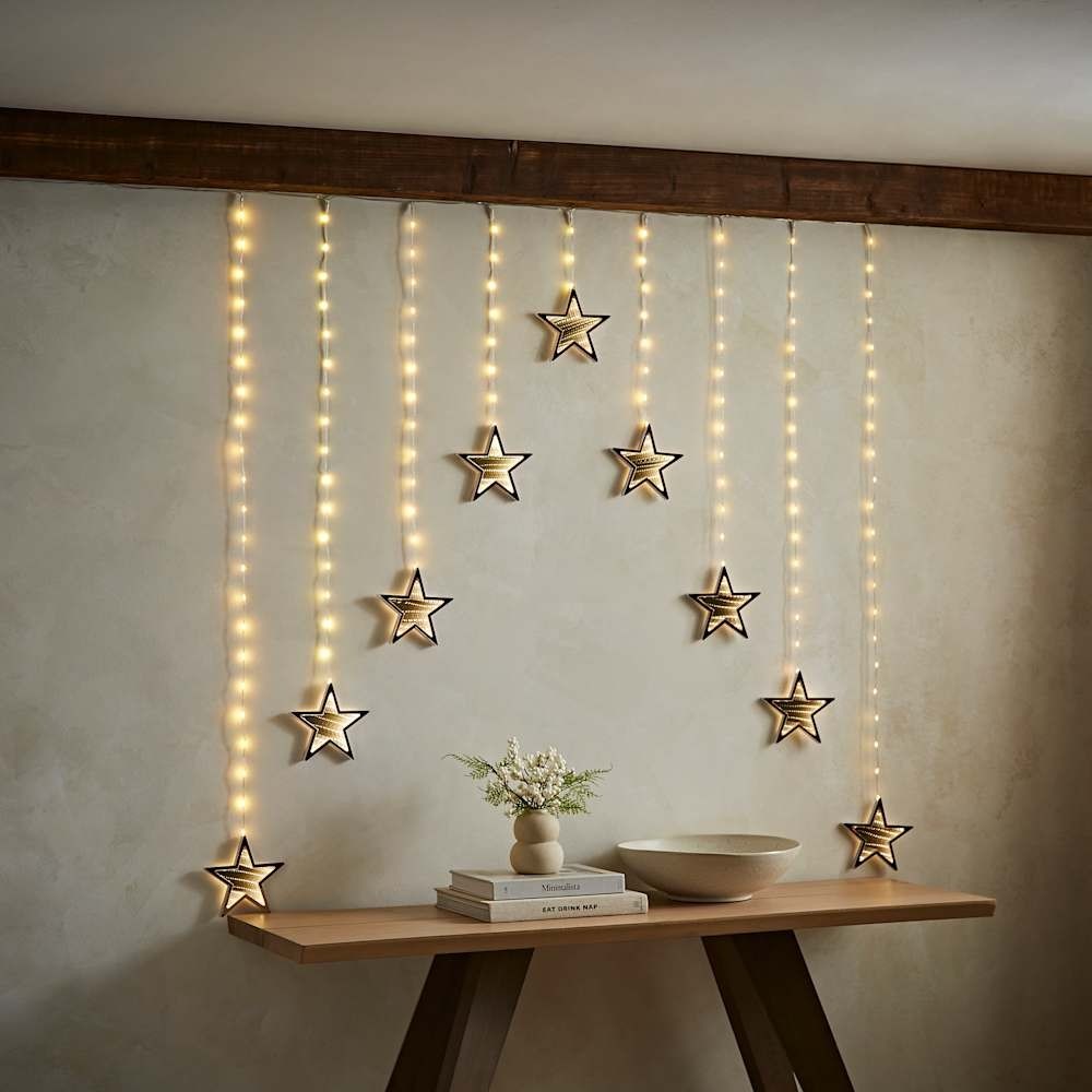 Christmas Infinity Stars Curtain Lights Warm White LEDs Xmas Multi-Action 1.2M