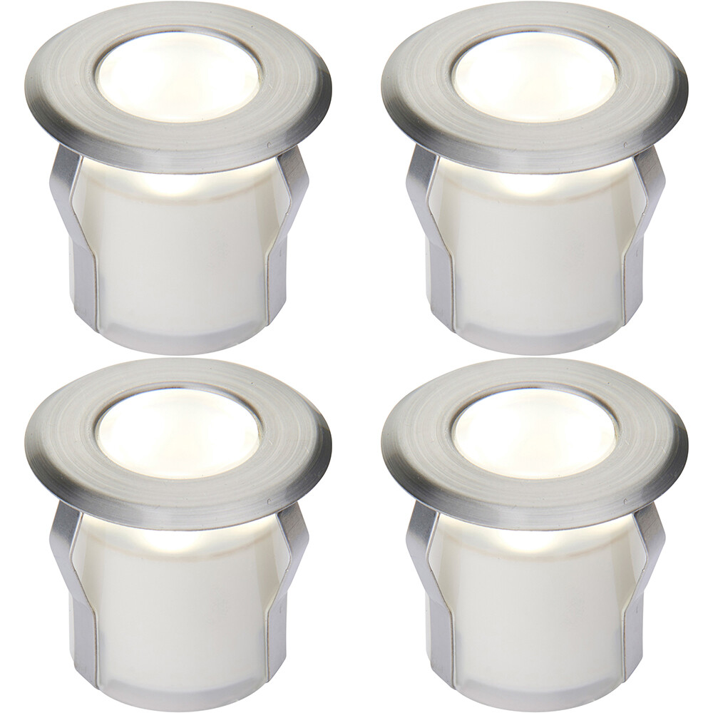 4 PACK Recessed Decking IP67 Guide Light - 0.8W Cool White LED - Stainless Steel