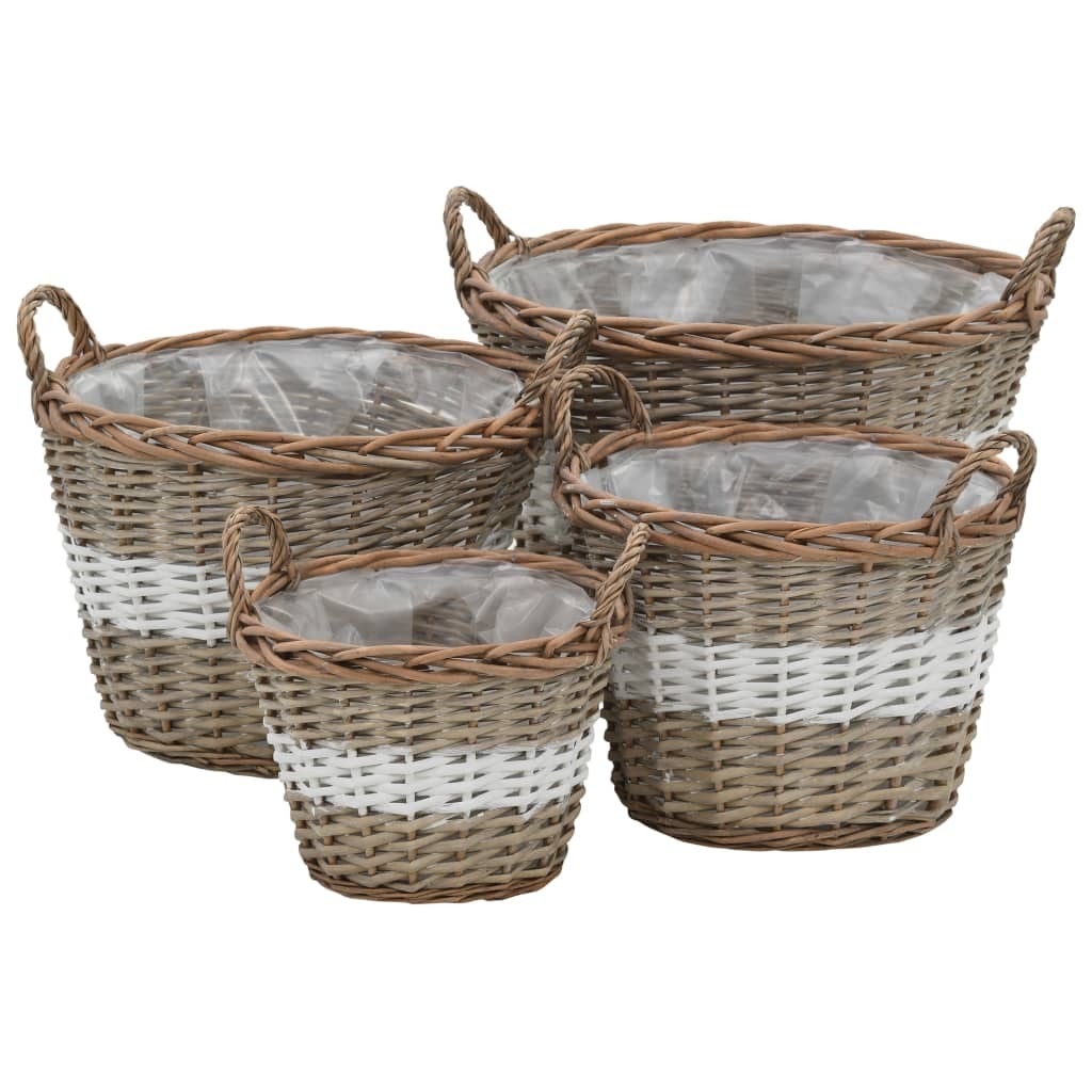 4x Raised Bed Wicker with PE Lining Real Rattan Plant Flower Basket Bin vidaXL