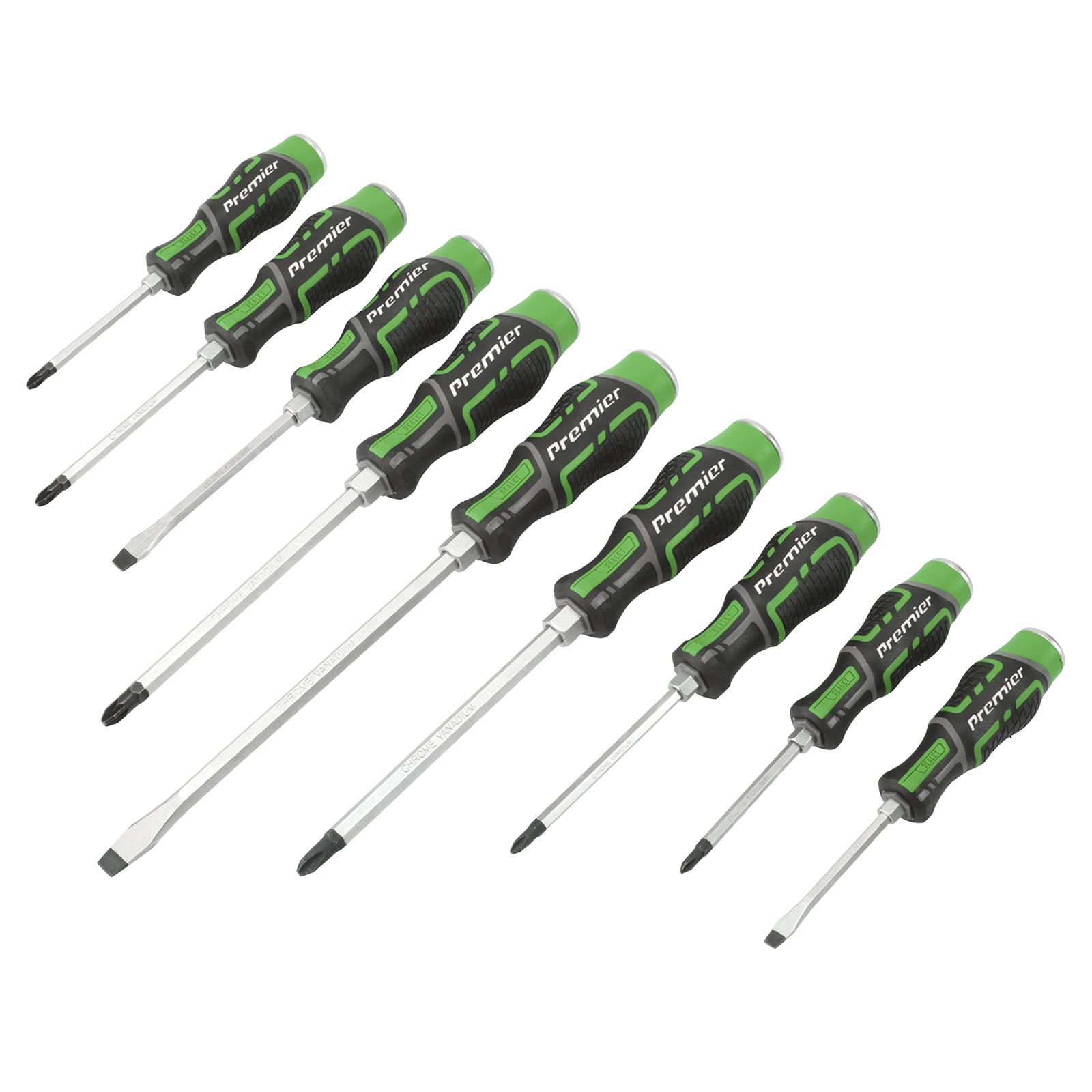 Sealey Hammer-Thru Screwdriver Set Hi-Vis Green 9pc - AK4941HV