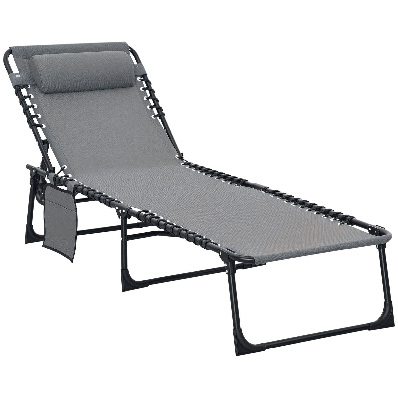 Outsunny Lounger Folding Reclining Camping Bed 5-position Adjustable Grey