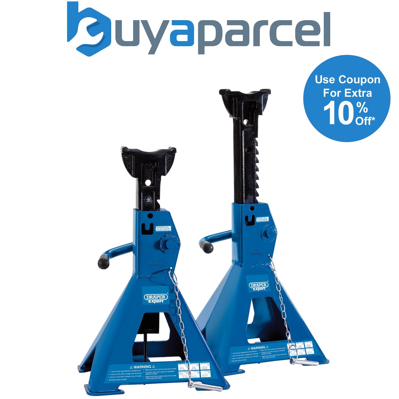 Draper 01813 Draper Expert Pair of Pneumatic Rise Ratcheting Axle Stands, 3 Tonn