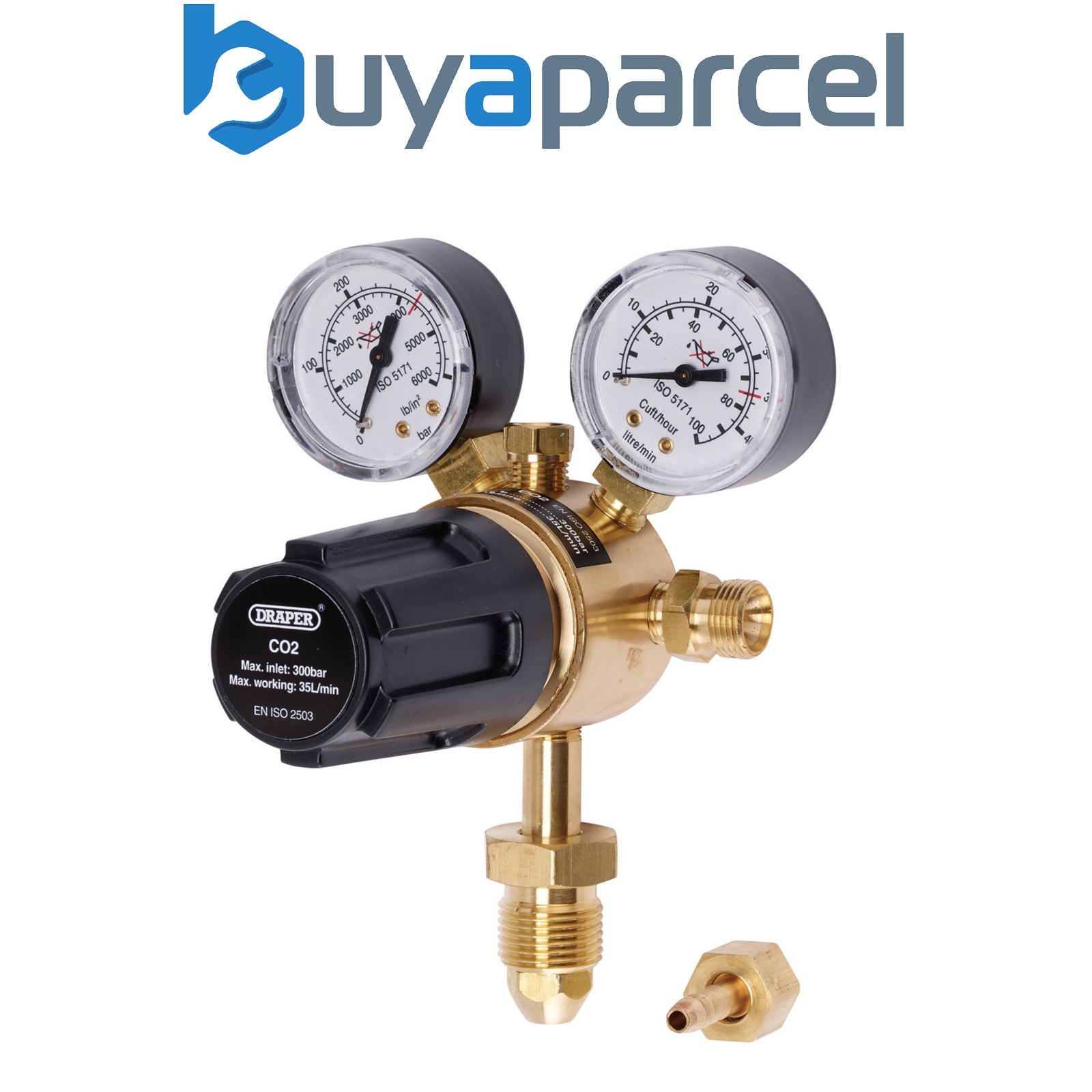 Draper 70147 Industrial Gas Bottle Regulator with Double Gauge, 300 bar