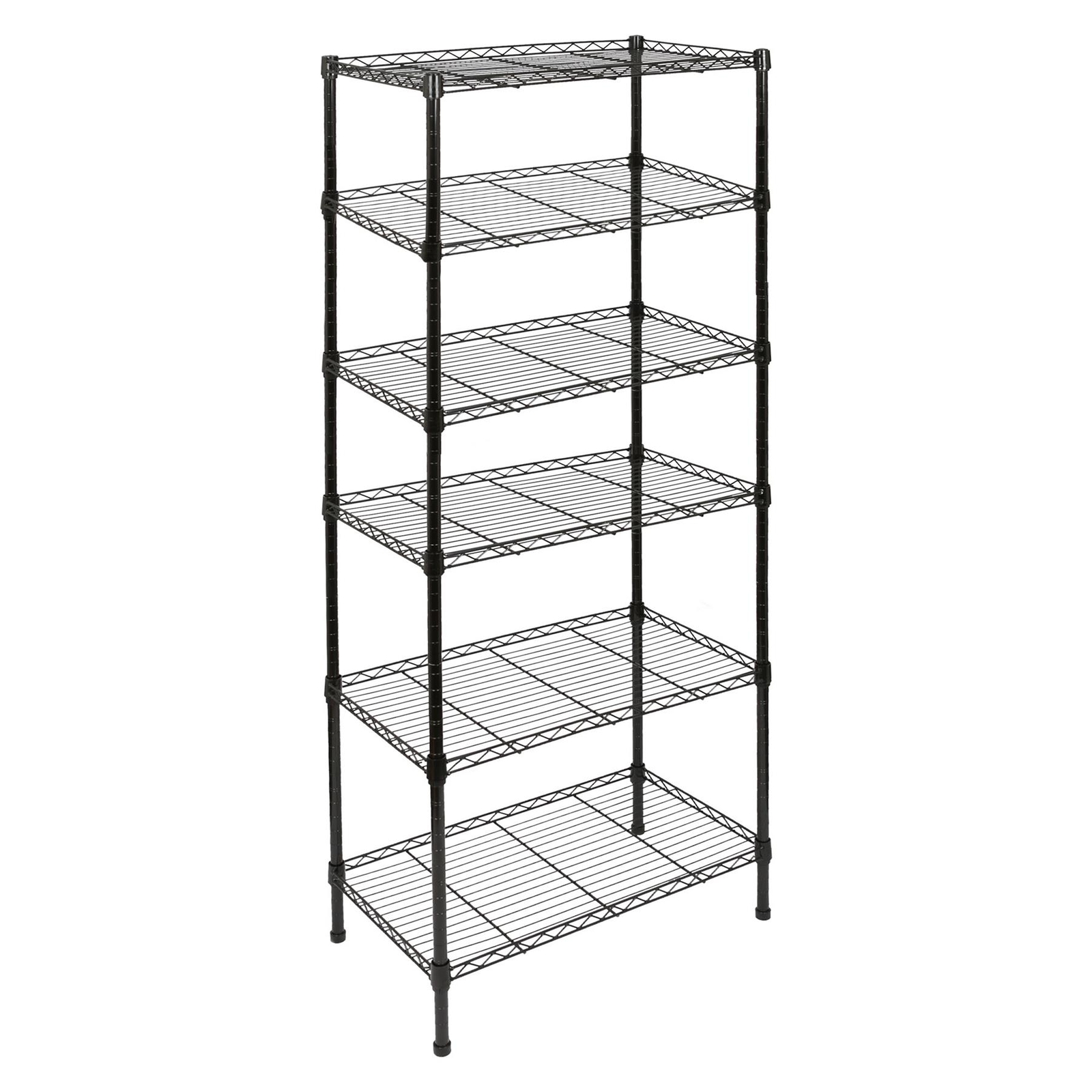 1x 6 Tier Adjustable Wire Shelving Unit Black 6 Shelf Garage Storage Racking