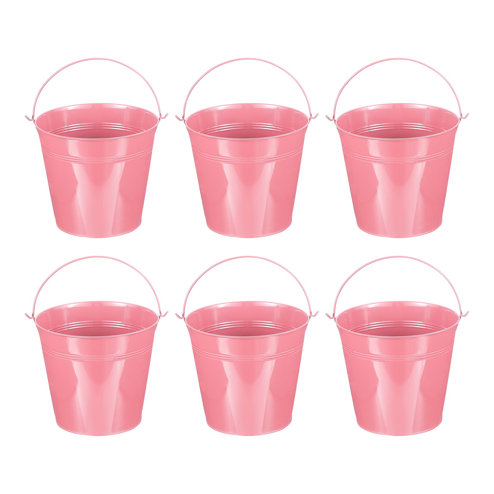 6 Pcs 7"x7" Small Metal Buckets with Handle Mini Galvanized Bucket Pink