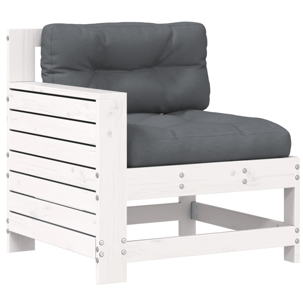Garden Armrest Sofa with Cushion Outdoor White Solid Wood Pine vidaXL