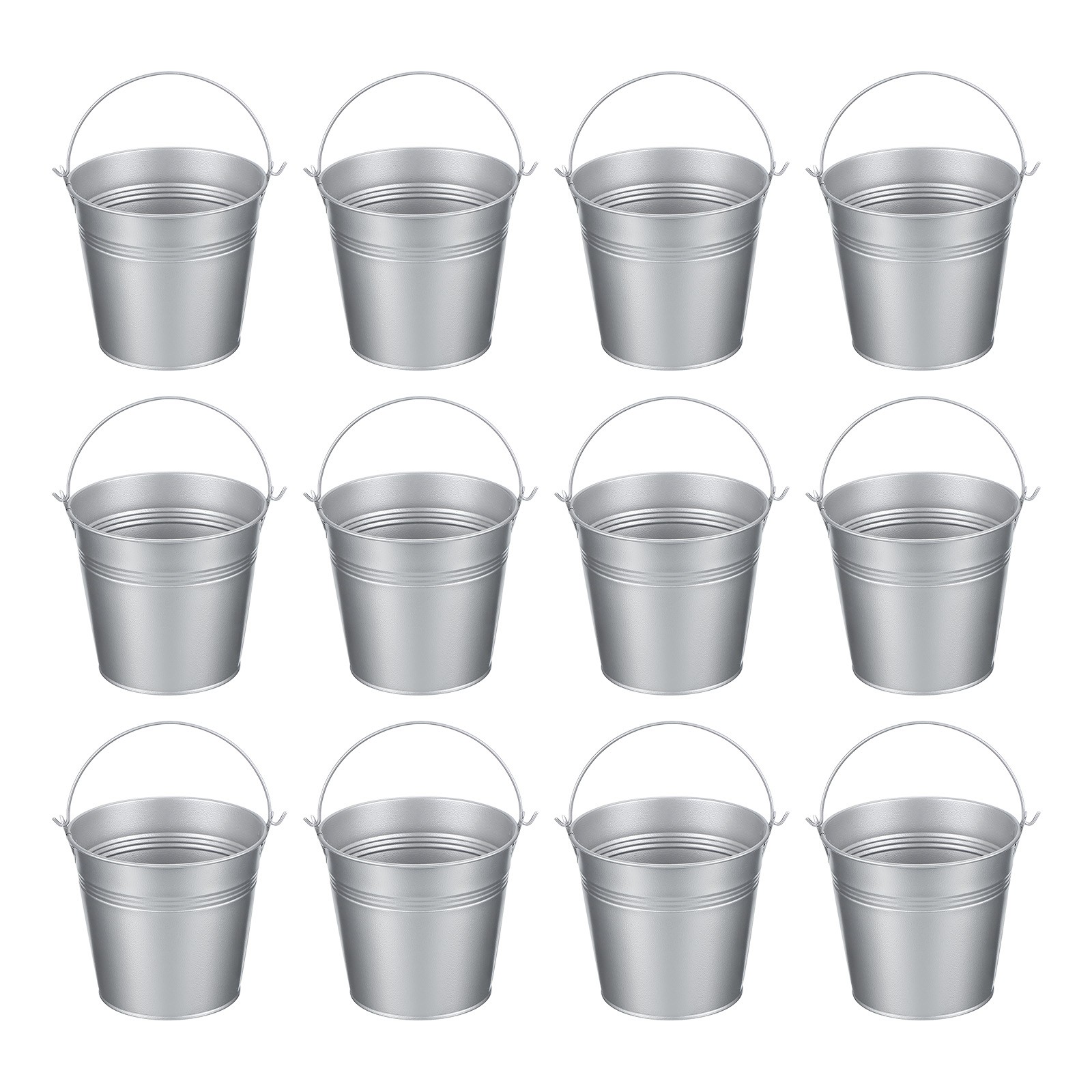 12 Pcs 5.1"x4.7" Small Metal Buckets with Handle Mini Galvanized Bucket Silver