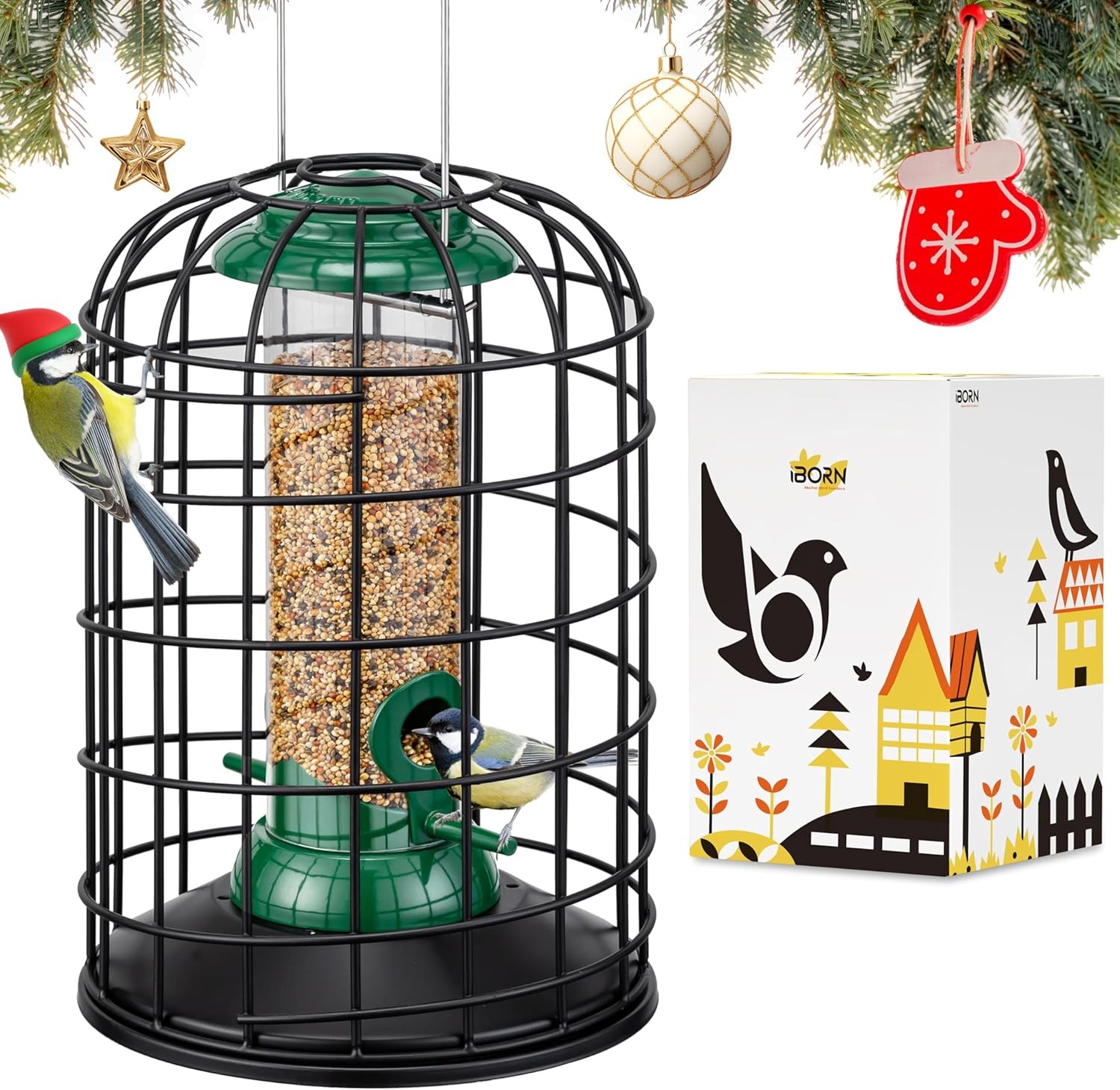 iBorn Squirrel Proof Bird Feeders – Hanging Wild Bird Feeder for Mix Seed Ble