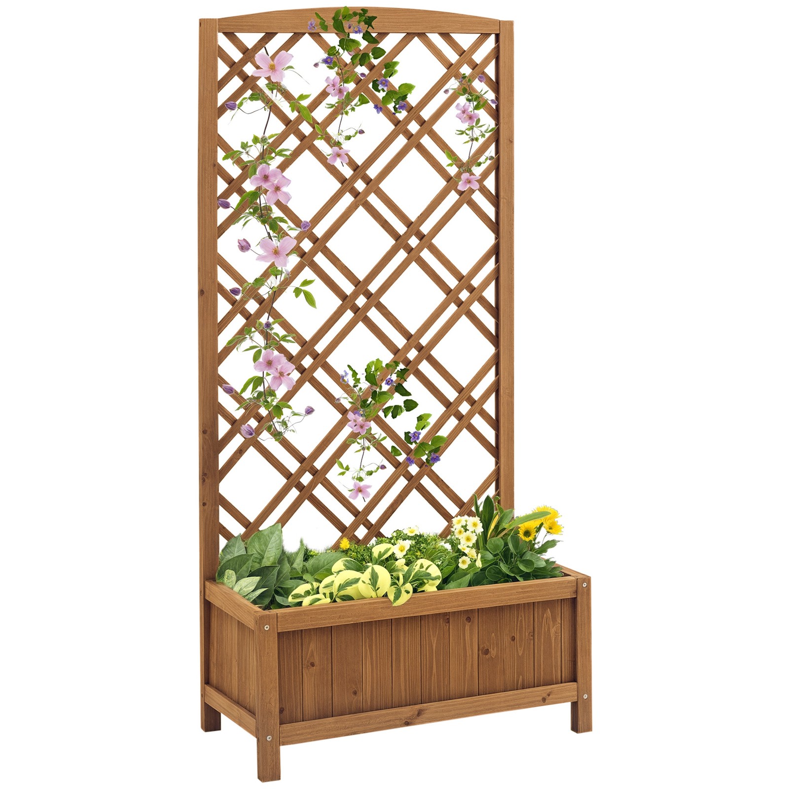 Outsunny Wooden Planter with Trellis, Raised Bed for Garden, Brown