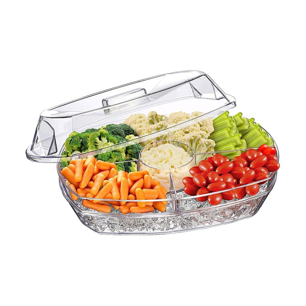 Fruit Ice Serving Tray Chilled Veggie Tray with Lid Clear Ice Serving Bowl4724