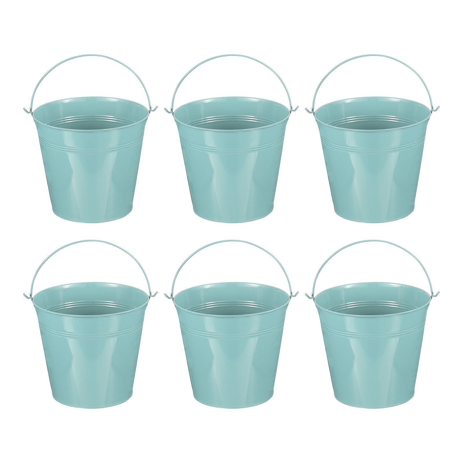 6 Pcs 7"x6.4" Small Metal Buckets with Handle Mini Galvanized Bucket Dark Blue
