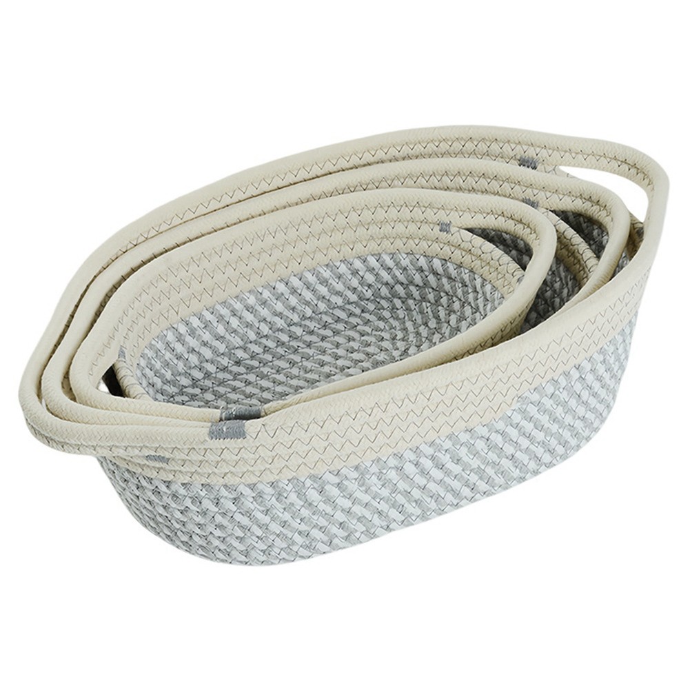 Rope Storage Baskets Set of 3 Organizer Woven Basket-Portable Cotton Bins5232