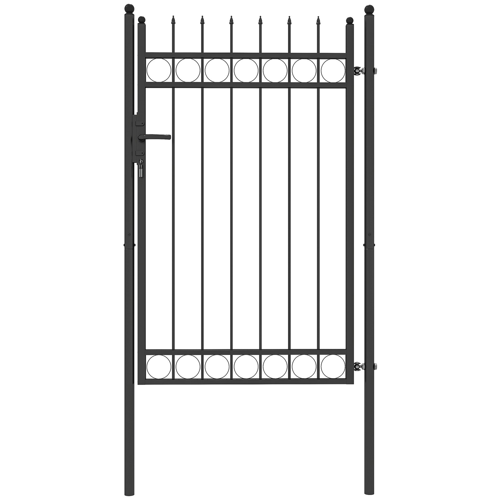 Outsunny Galvanised Steel Garden Fence Gate Security Barrier with Lock, Keys