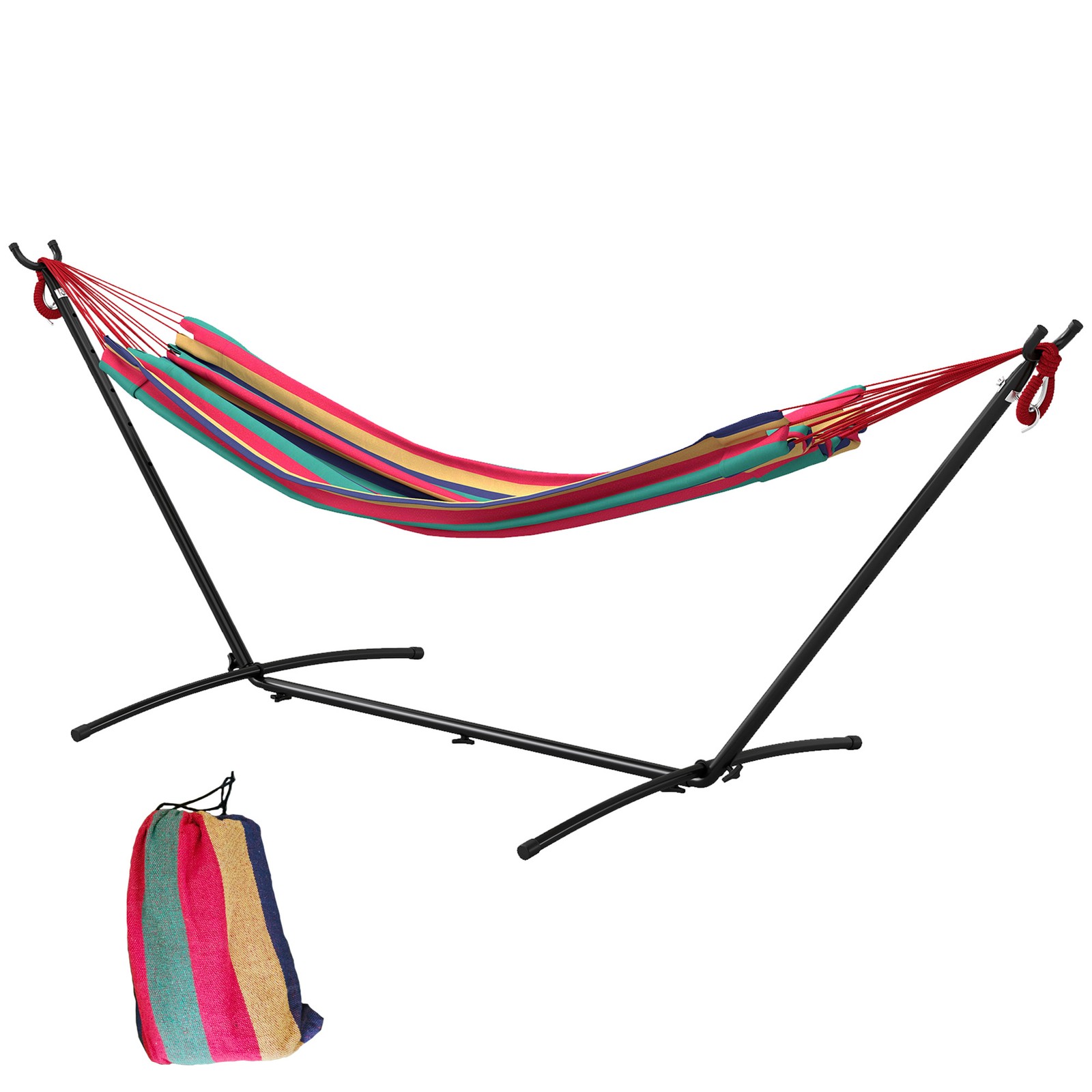 Outsunny 298 x 117cm Hammock with Metal Stand Carrying Bag 120kg Multicolour