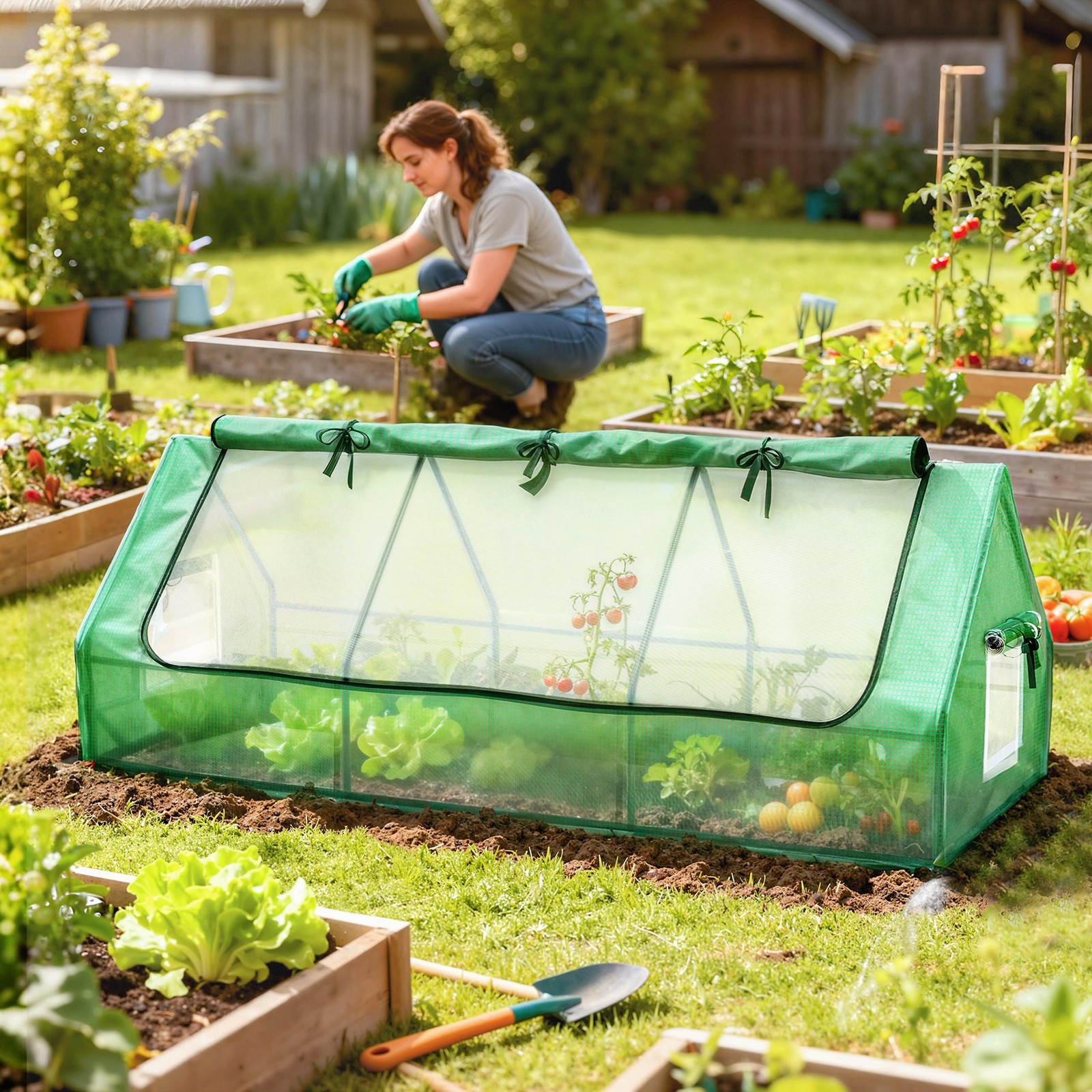 Small Polytunnel with Mesh Windows Portable Mini Green House