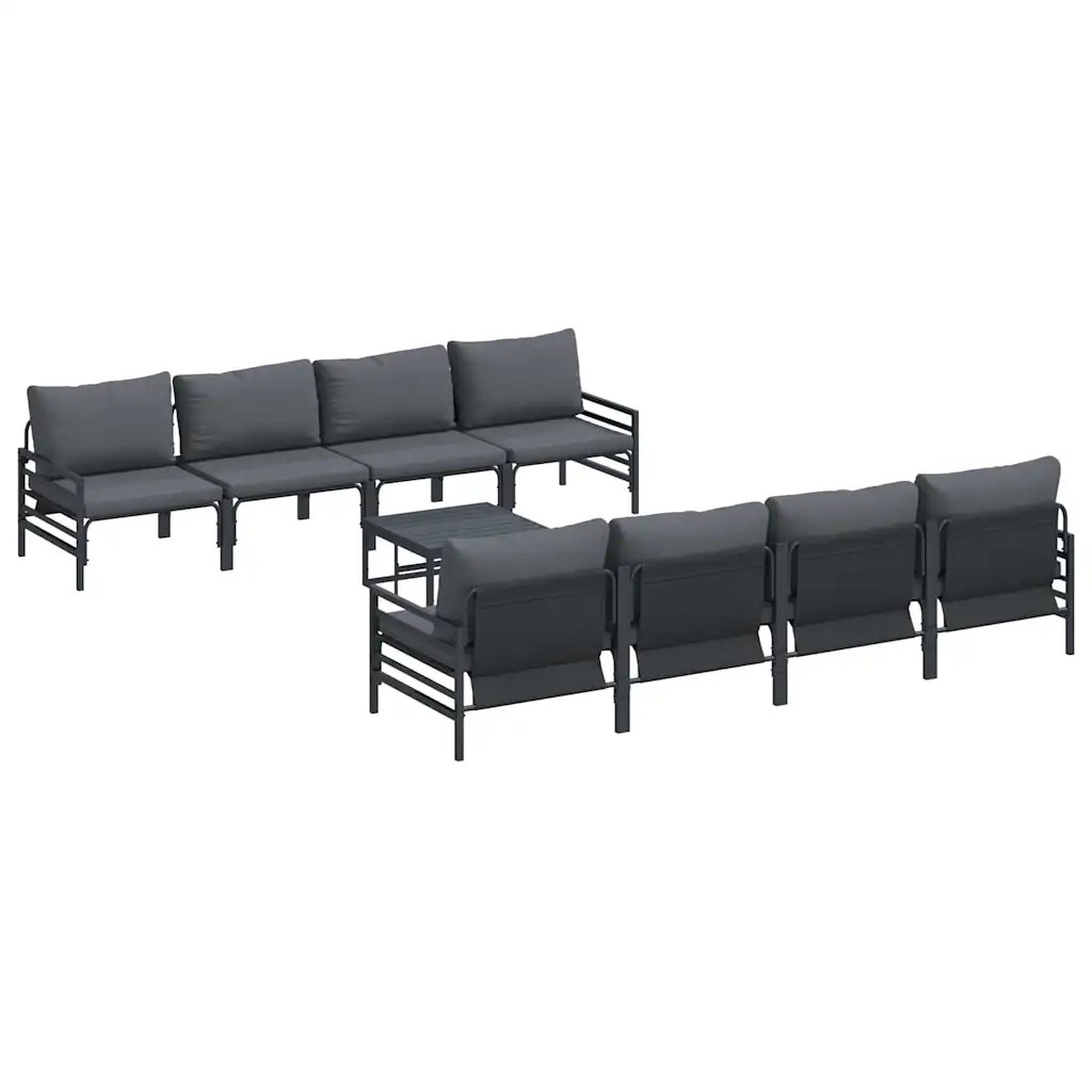 vidaXL Garden Sofa Set with Cushion 9 pcs Black Steel, Garden and Terrace, Moder
