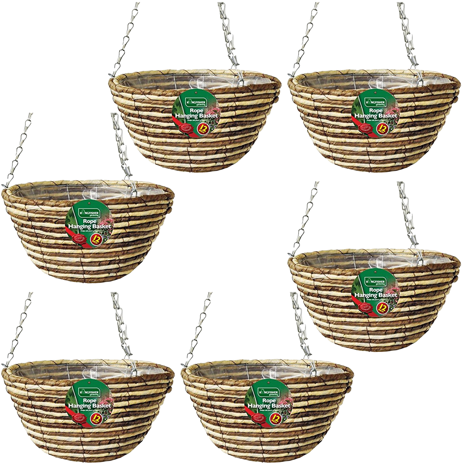 Set of 6 12 Inch Rope Hanging Basket Wire Chain Wicker Garden Planter Plants