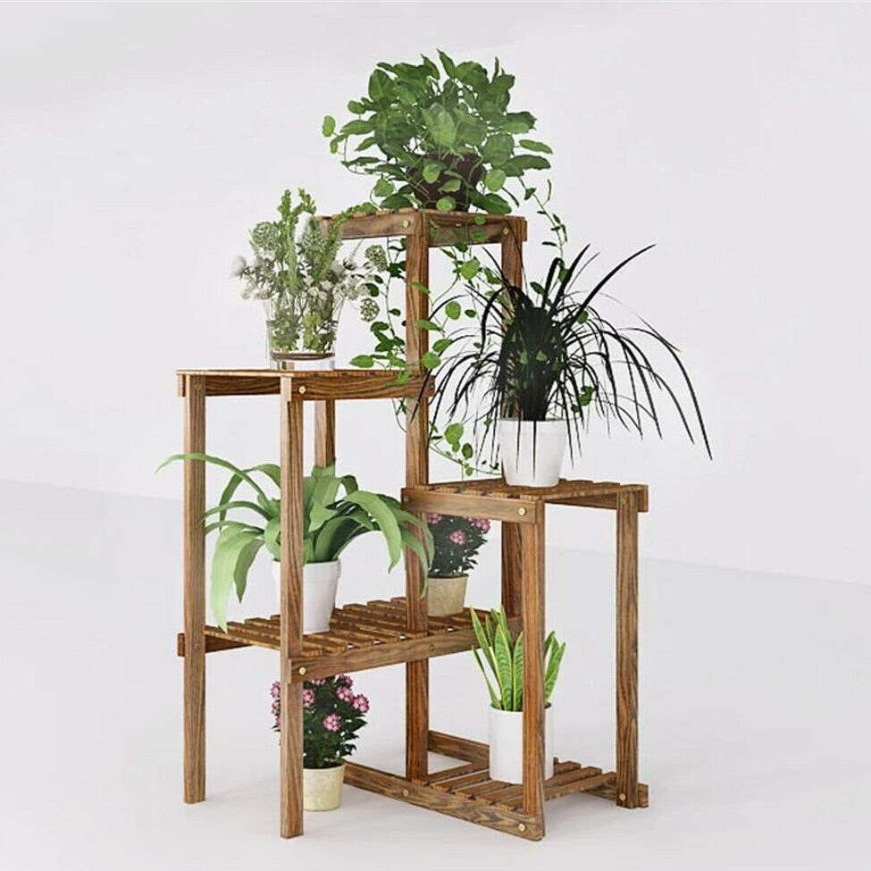 Corner Garden Plant Stand Wood Multi-Tiered Flower Display Rack Shelf for Patio