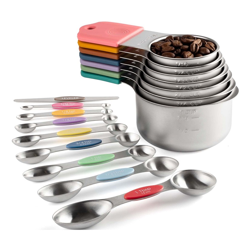 16Pc Magnetic Stainless Steel Measuring Cups&Spoons Set, 7 Heavy Duty Cups6677