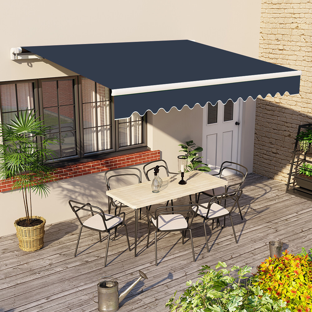 3x2.5m Manual Awning Canopy Patio Garden Sun Shade Retractable Shelter Blue New
