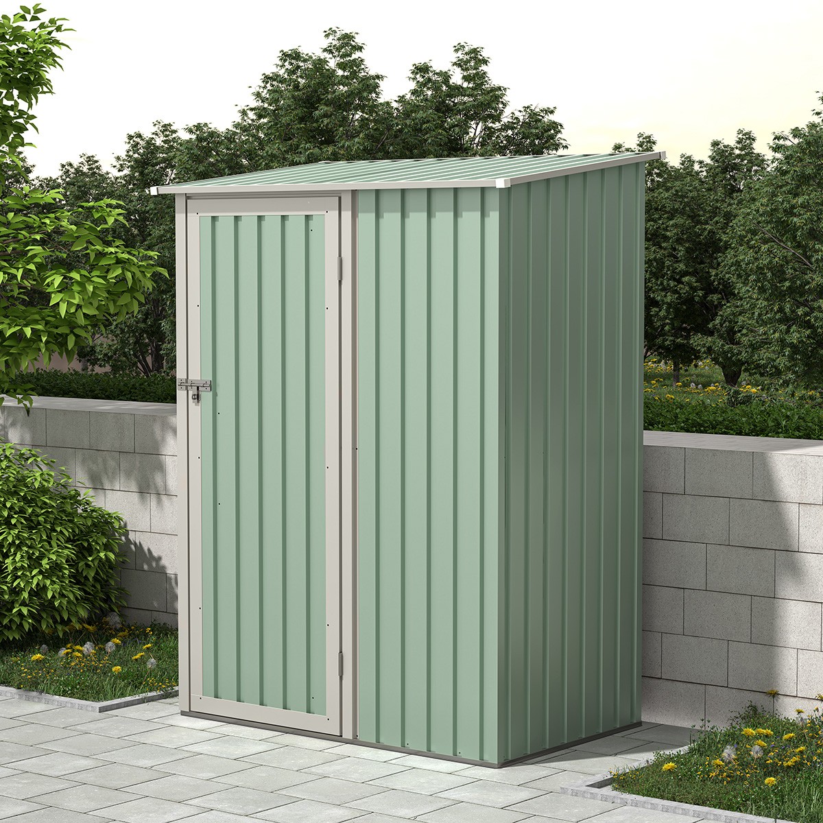 Charles Bentley Storage Garden Shed in Green Steel - Weatherproof - Small
